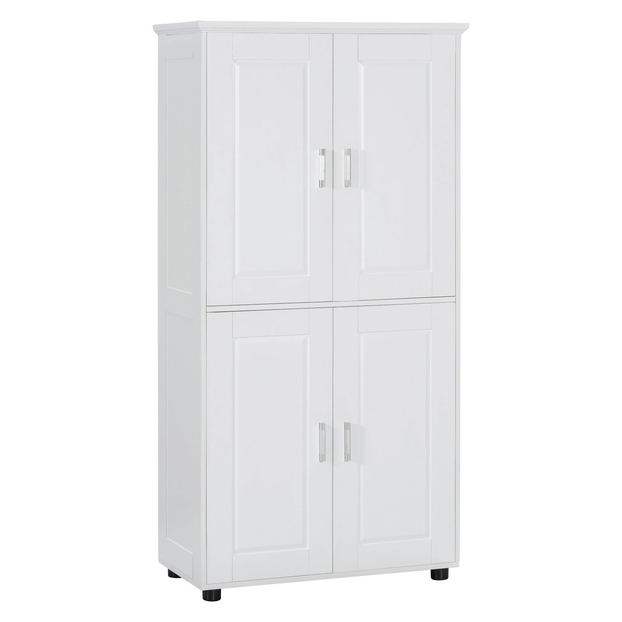 White Bathroom Storage Cabinet, Freestanding Floor Unit with 4 Doors & Adjustable Shelves, Tall Wide Bath Organizer Cabinet view 11