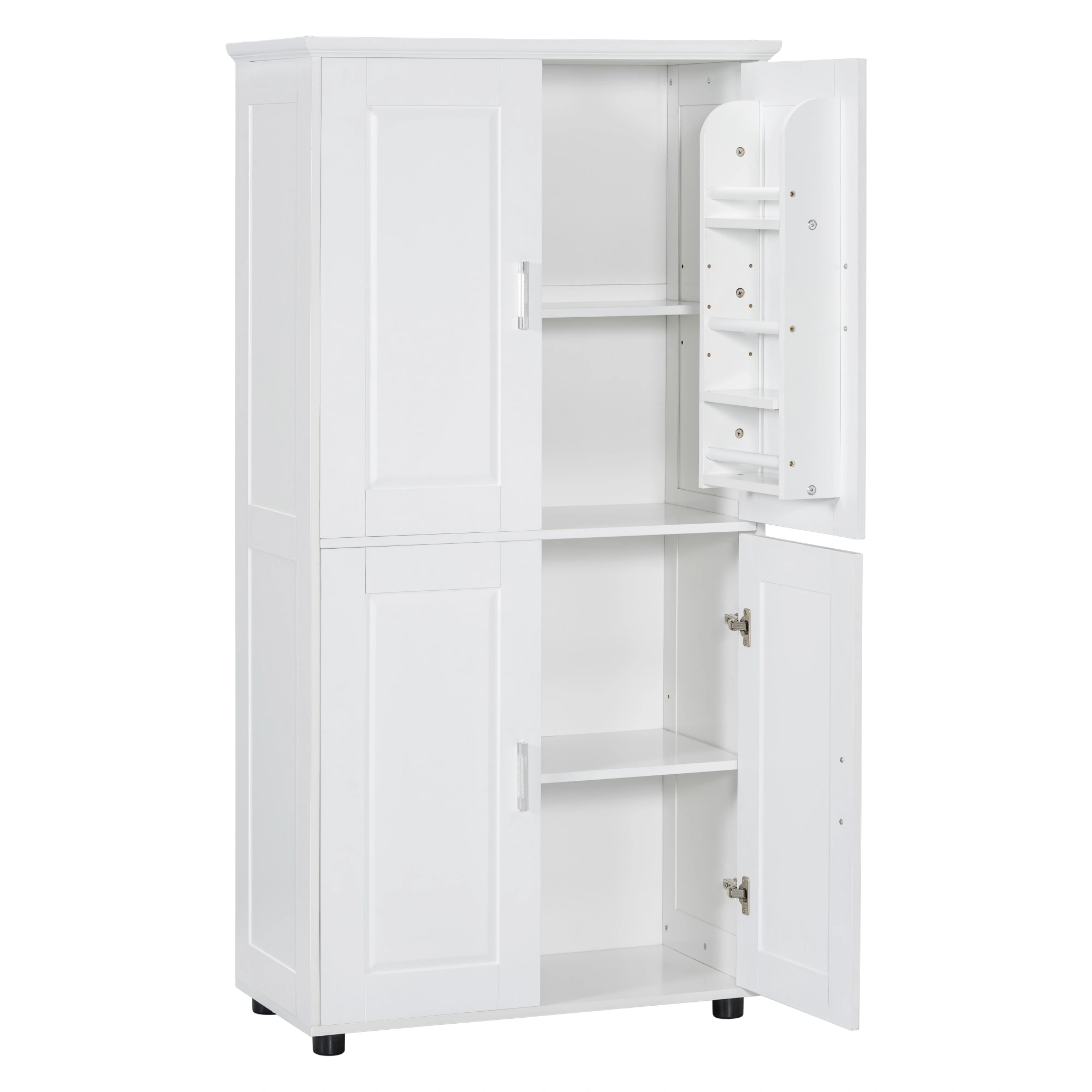 White Bathroom Storage Cabinet, Freestanding Floor Unit with 4 Doors & Adjustable Shelves, Tall Wide Bath Organizer Cabinet view 12
