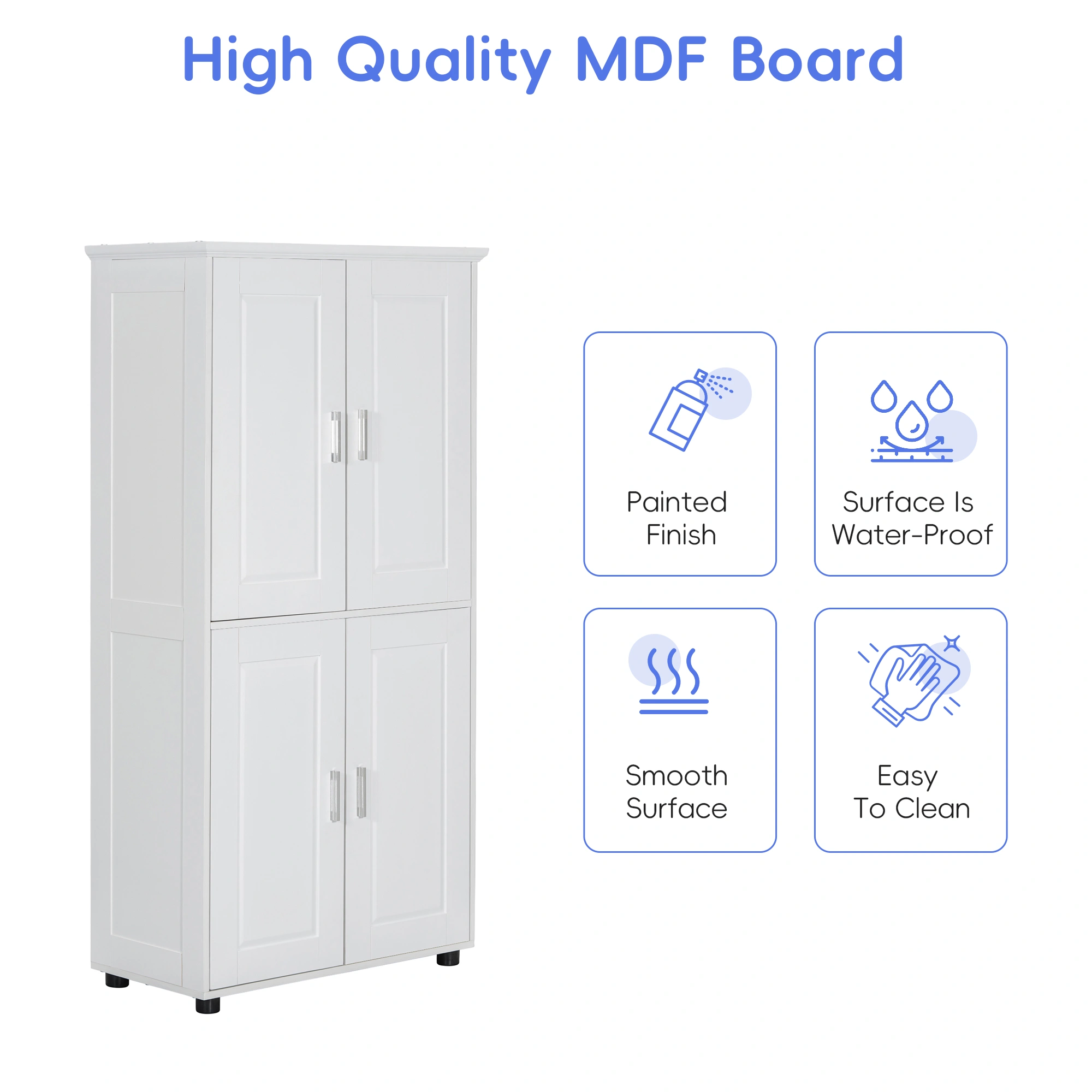 White Bathroom Storage Cabinet, Freestanding Floor Unit with 4 Doors & Adjustable Shelves, Tall Wide Bath Organizer Cabinet view 17