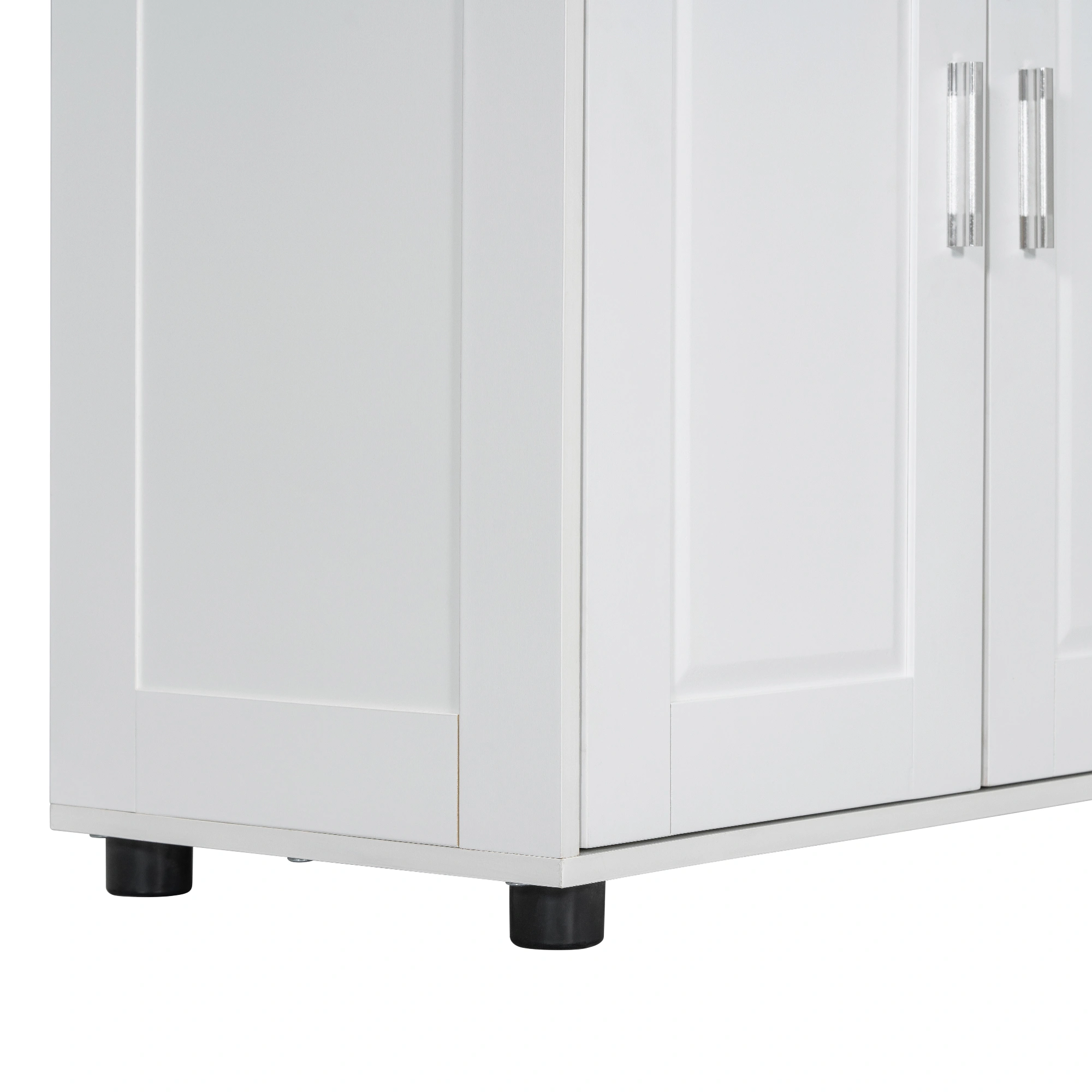 White Bathroom Storage Cabinet, Freestanding Floor Unit with 4 Doors & Adjustable Shelves, Tall Wide Bath Organizer Cabinet view 3