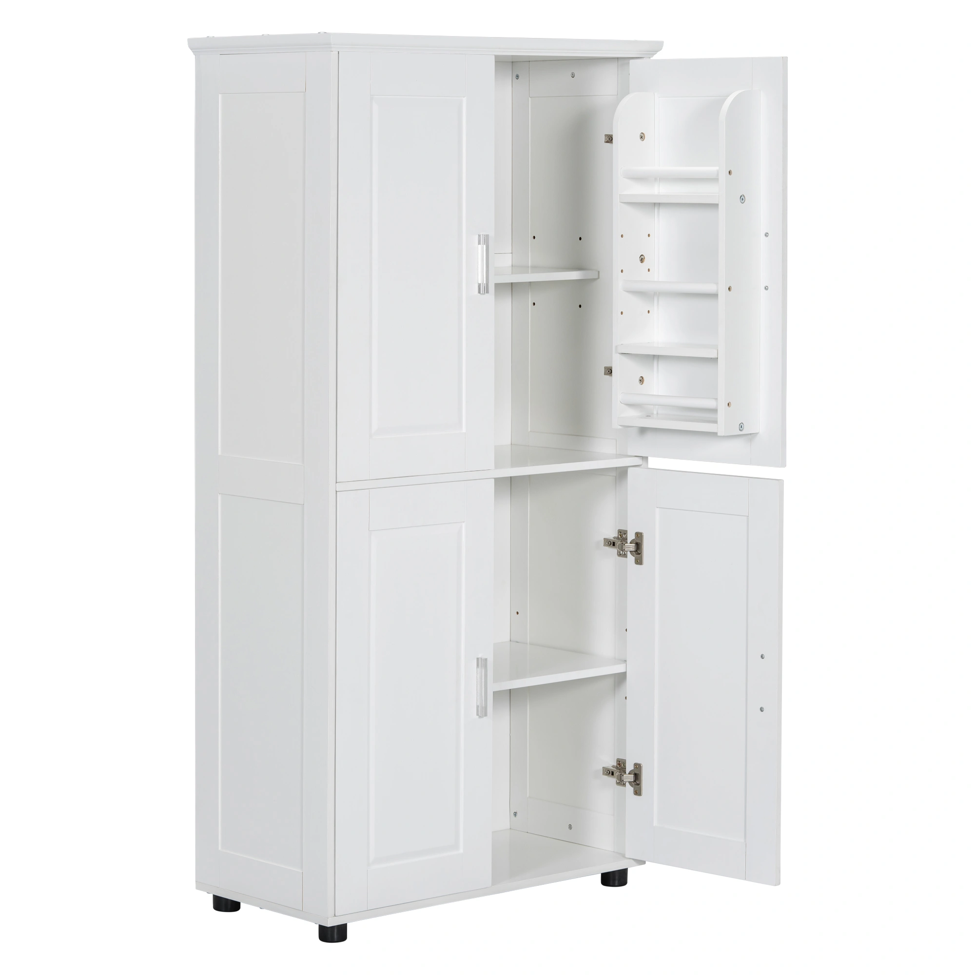 White Bathroom Storage Cabinet, Freestanding Floor Unit with 4 Doors & Adjustable Shelves, Tall Wide Bath Organizer Cabinet view 4
