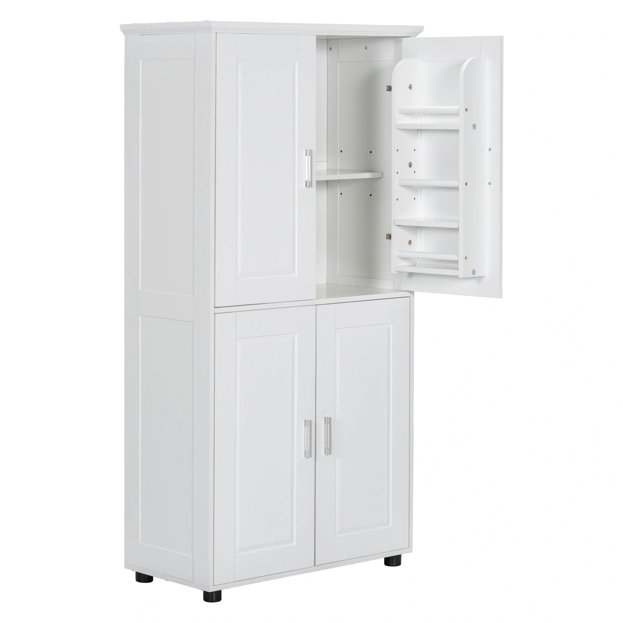 White Bathroom Storage Cabinet, Freestanding Floor Unit with 4 Doors & Adjustable Shelves, Tall Wide Bath Organizer Cabinet view 5