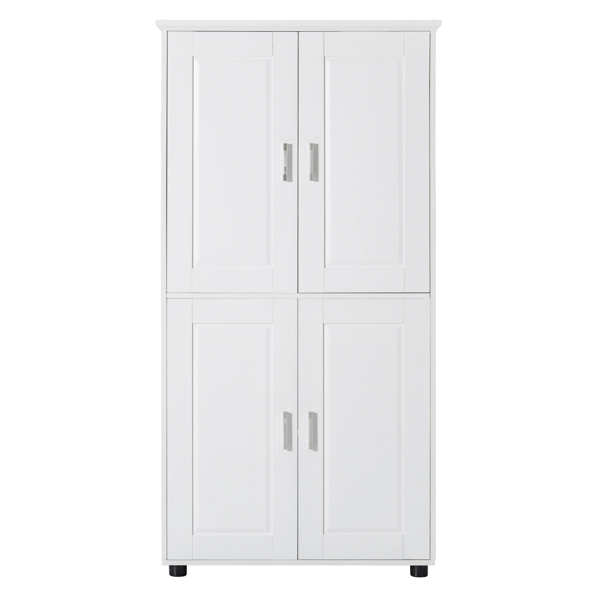 White Bathroom Storage Cabinet, Freestanding Floor Unit with 4 Doors & Adjustable Shelves, Tall Wide Bath Organizer Cabinet view 6