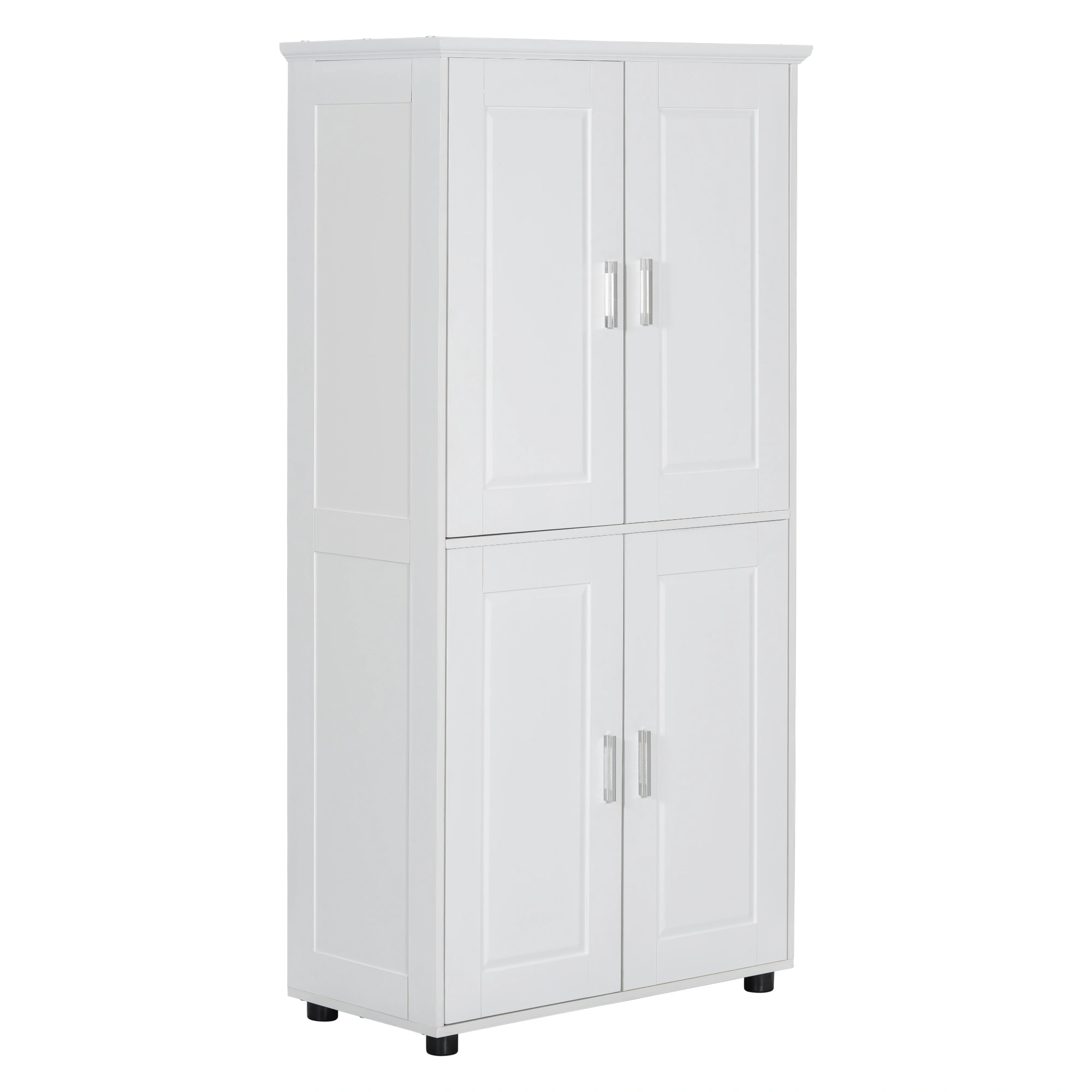 White Bathroom Storage Cabinet, Freestanding Floor Unit with 4 Doors & Adjustable Shelves, Tall Wide Bath Organizer Cabinet view 7