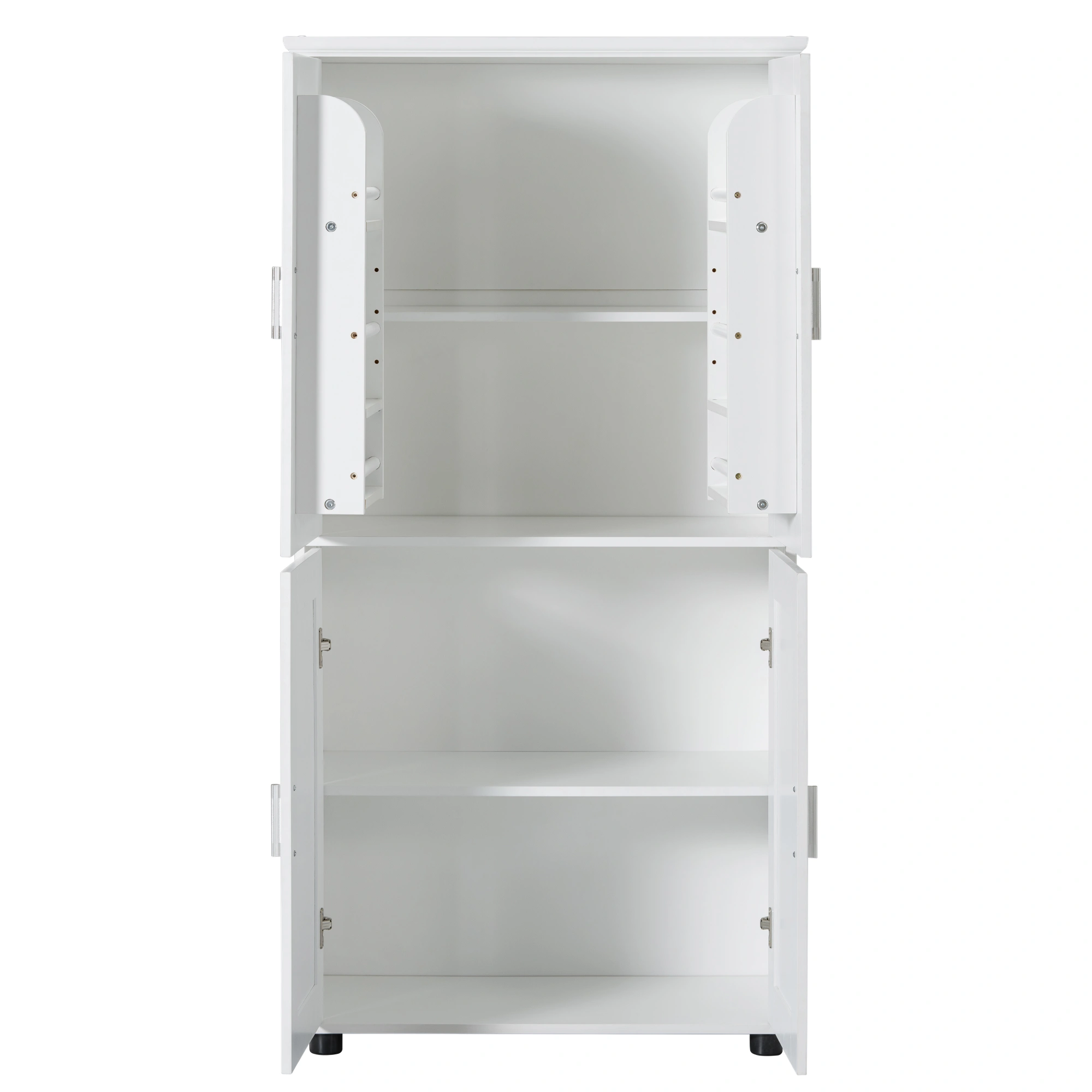 White Bathroom Storage Cabinet, Freestanding Floor Unit with 4 Doors & Adjustable Shelves, Tall Wide Bath Organizer Cabinet view 8