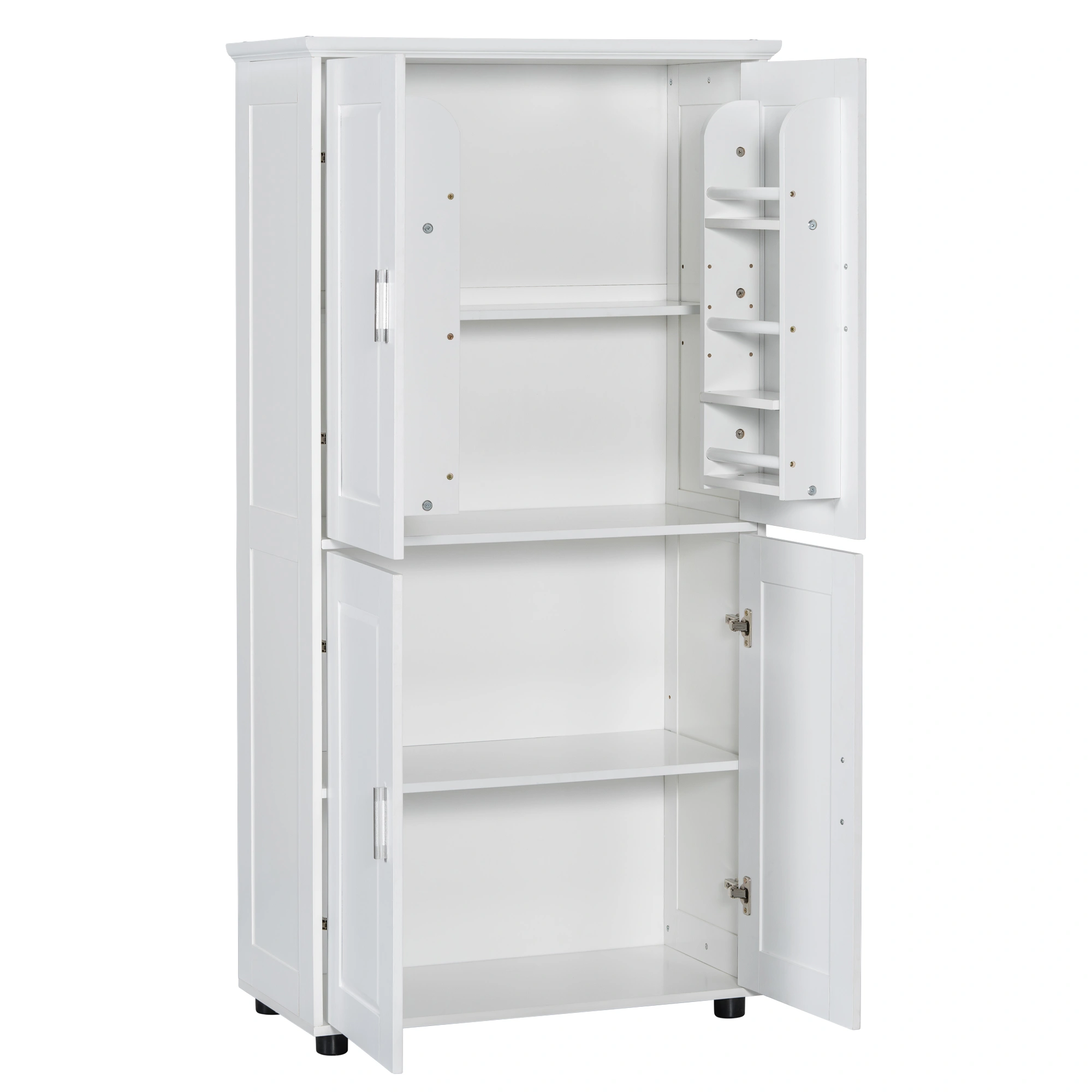 White Bathroom Storage Cabinet, Freestanding Floor Unit with 4 Doors & Adjustable Shelves, Tall Wide Bath Organizer Cabinet view 9