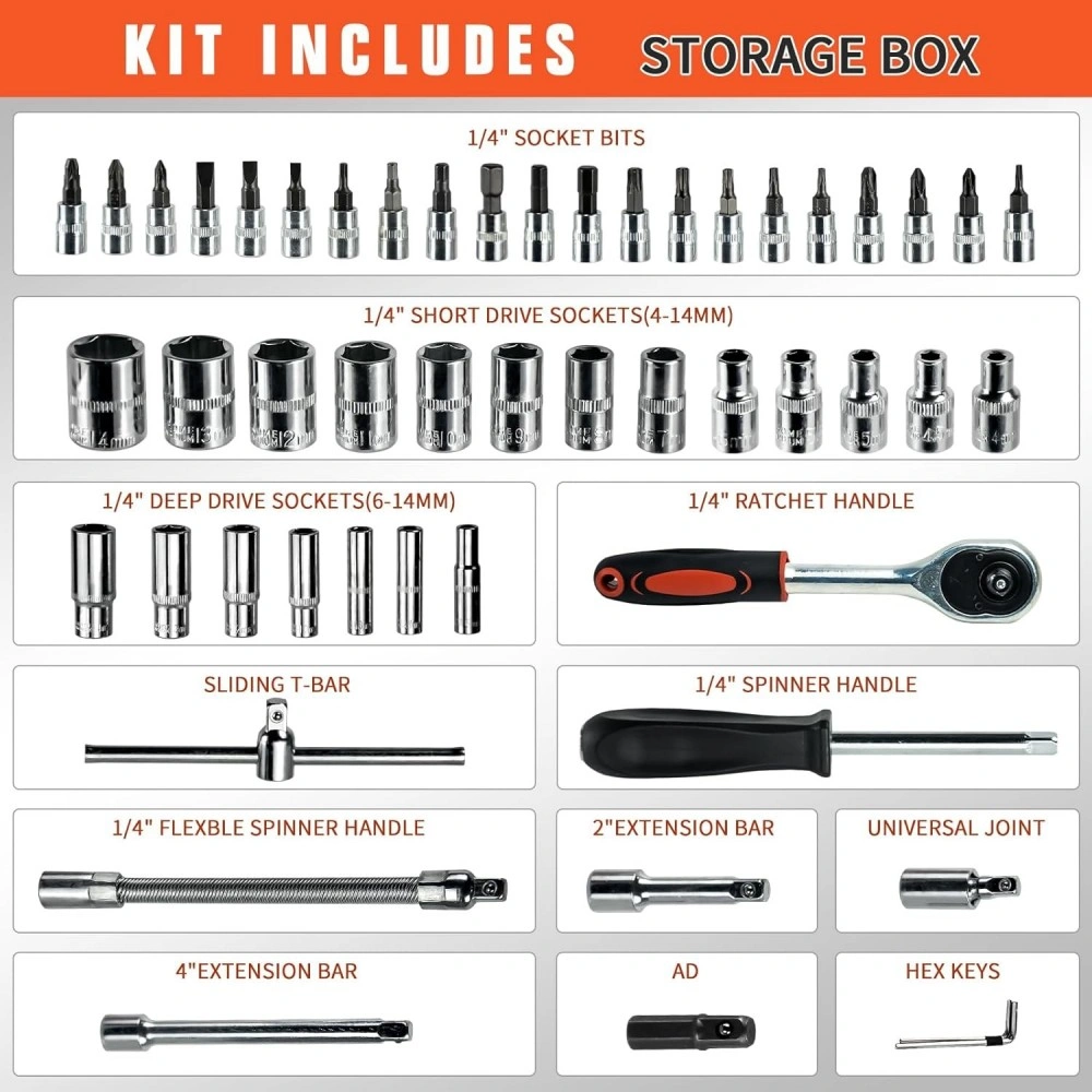 53 Piece 1/4 Inch Drive Socket Set with Ratchet Wrench, Impact Bit Socket & Storage Case Tool Kit view 3