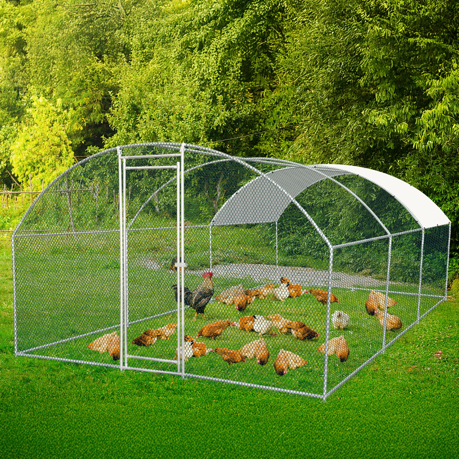 19.7x9.8x6.5ft Large Metal Chicken Coop with Run, Walk-in Poultry Cage with Waterproof Cover & Arc Roof, Heavy-Duty Galvanized Steel Ducks Rabbits Habitat Cage view 10
