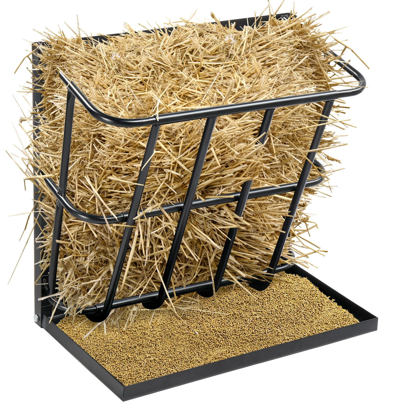 Large Capacity Hay Feeder with Detachable Grain Tray, Heavy Duty Steel 2 in 1 Hay Rack, Multiple Sided Goat Feeding Rack for Sheep Farm Livestock Indoor Outdoor, Black view 11