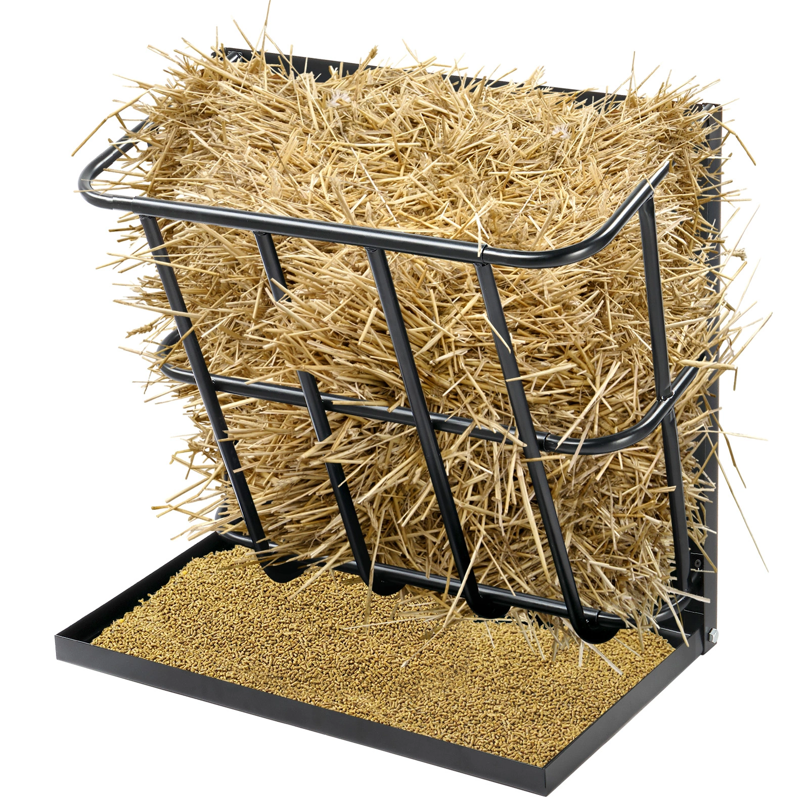 Large Capacity Hay Feeder with Detachable Grain Tray, Heavy Duty Steel 2 in 1 Hay Rack, Multiple Sided Goat Feeding Rack for Sheep Farm Livestock Indoor Outdoor, Black view 14