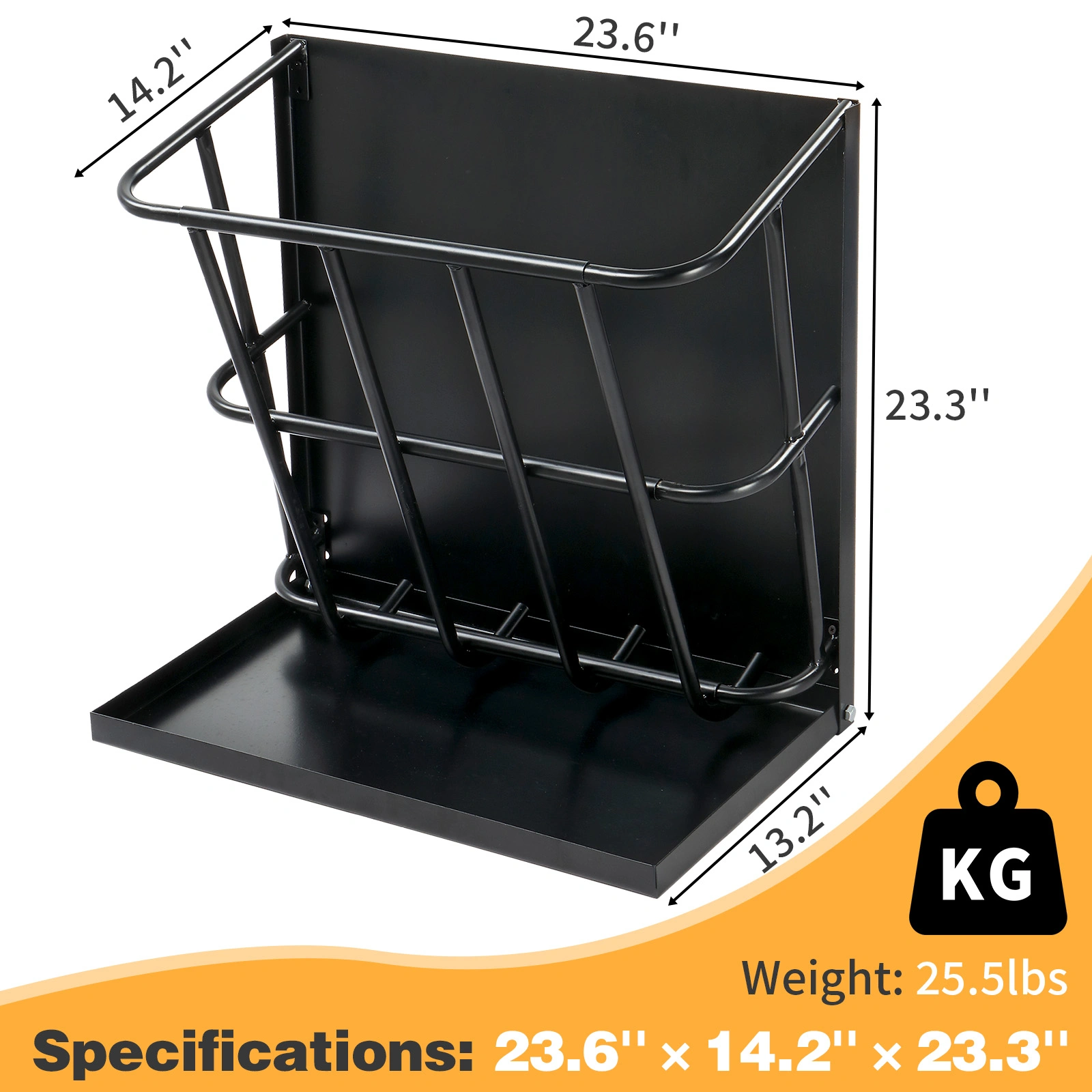 Large Capacity Hay Feeder with Detachable Grain Tray, Heavy Duty Steel 2 in 1 Hay Rack, Multiple Sided Goat Feeding Rack for Sheep Farm Livestock Indoor Outdoor, Black view 5
