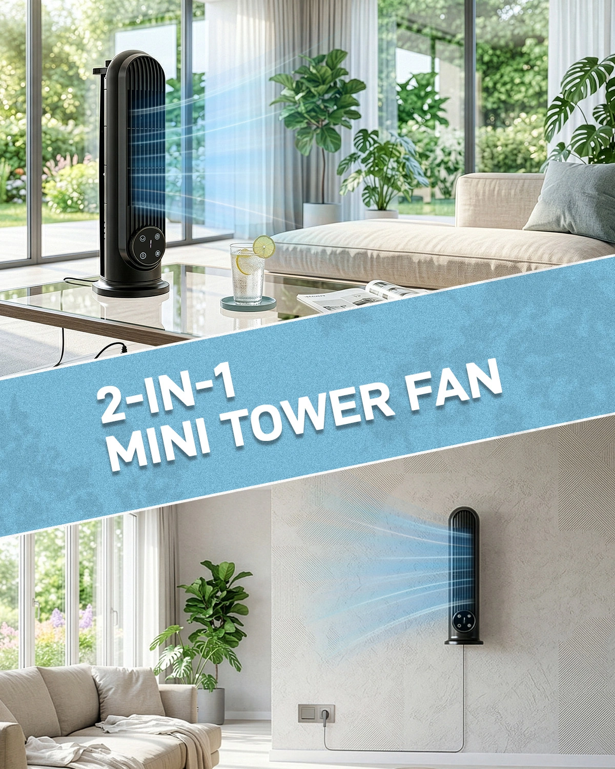 US Standard RTW-CR Tower Fan, 110V, 25W, 16 Inch Mini Column Tower Fan, Touch Control with Remote, Plastic Body, Copper Motor, Black, 3 Speed, Oscillating, 9-Hour Timer, Floor & Wall Mount for Home Use view 10
