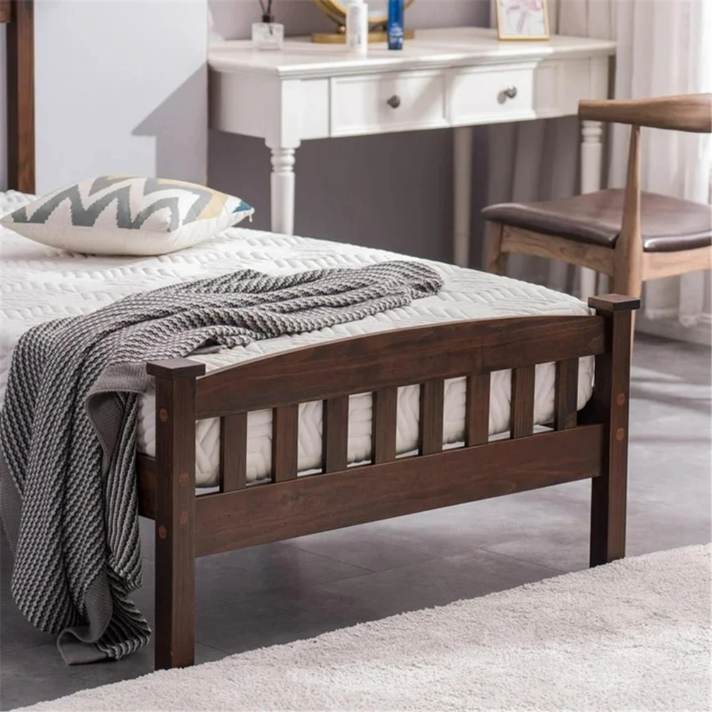 Twin Pine Bed Frame with Curved Headboard Footboard, Painted Wood Bed with Vertical Stripes, Coffee Brown, 78.94"x42.52"x38.98" view 8