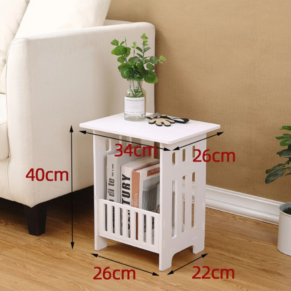 White Small Side Table with Storage Rack, Multi-Function Tea Coffee Bedside Table for Sofa Living Room UK view 2