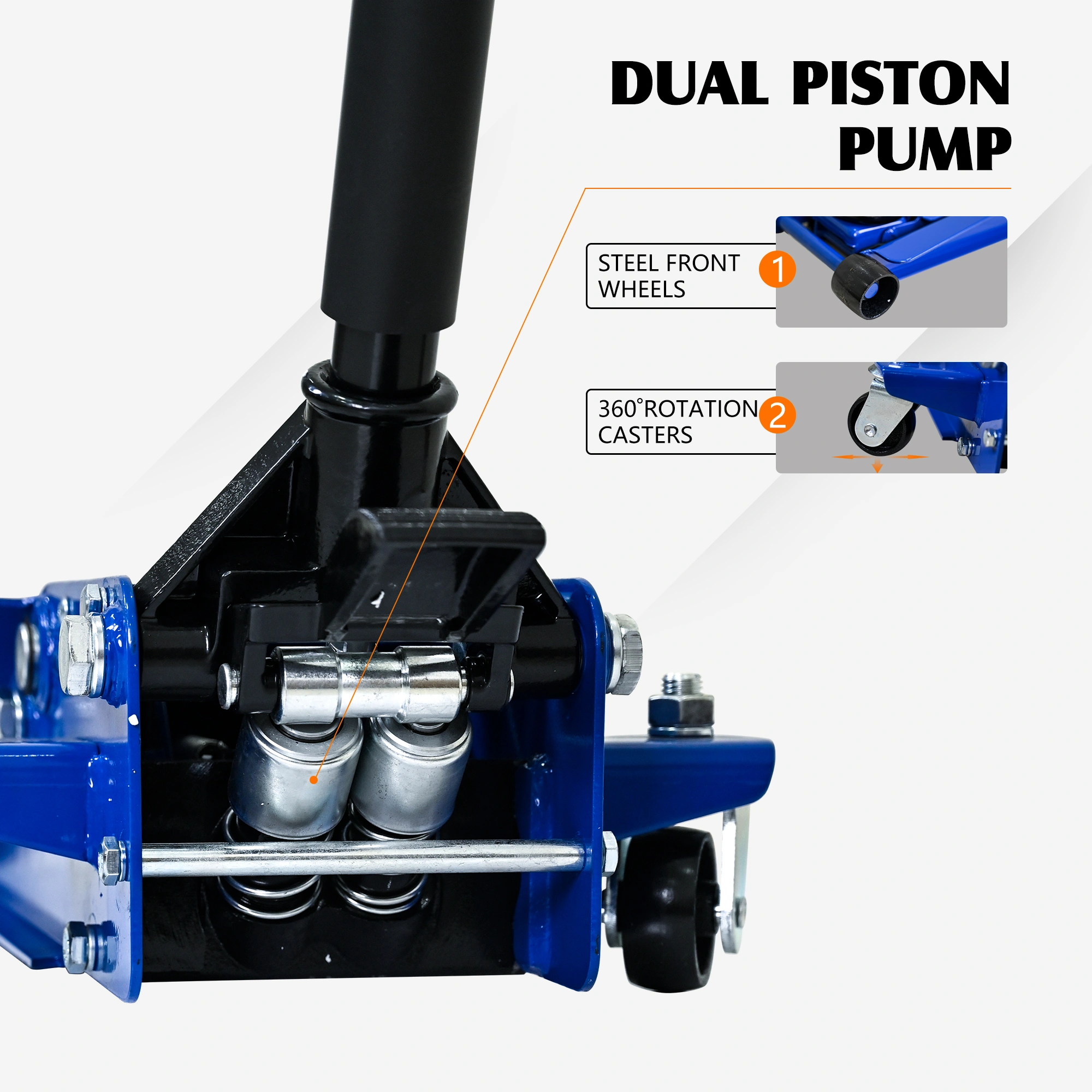 3 Ton Heavy Duty Floor Jack - Horizontal Double Pump Foot Control Automotive Jack view 8