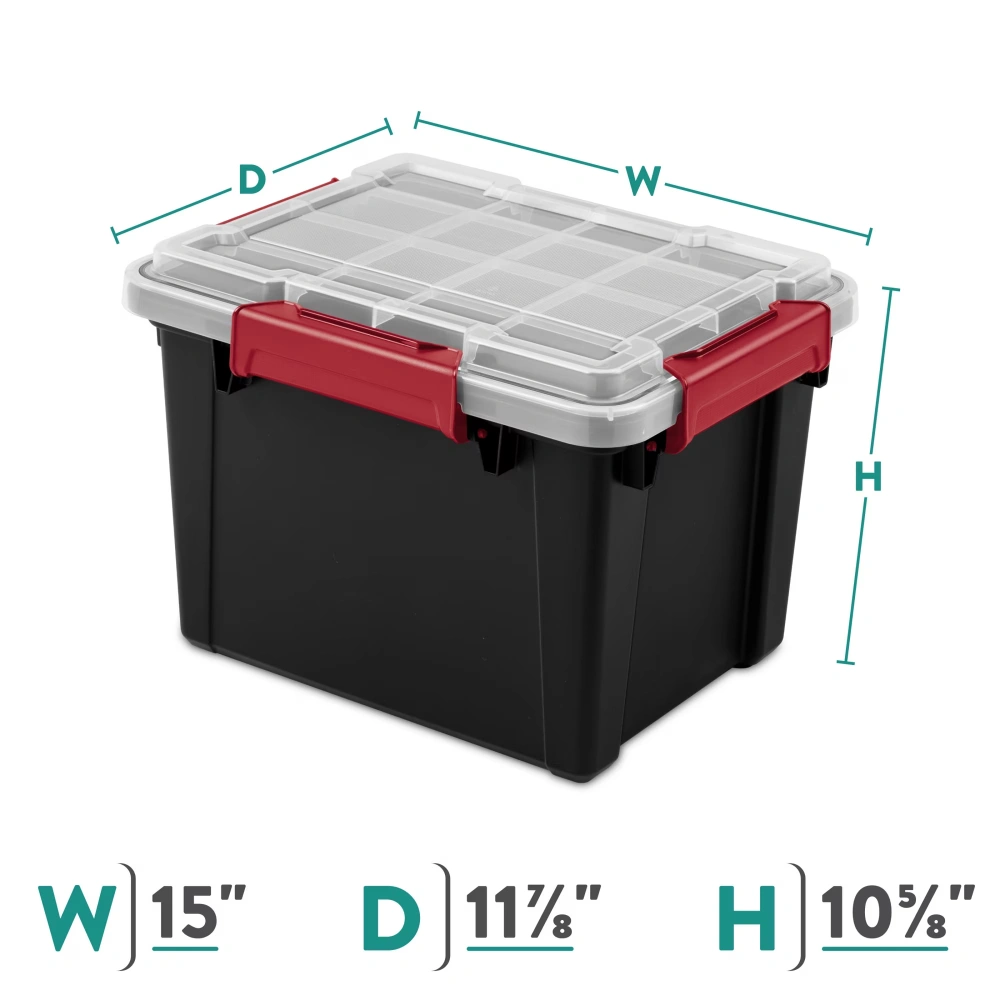 3 Pack 5 Gallon Waterproof Plastic Storage Bins with Lid, Gasket Seal & Durable Latches, Black Containers view 2