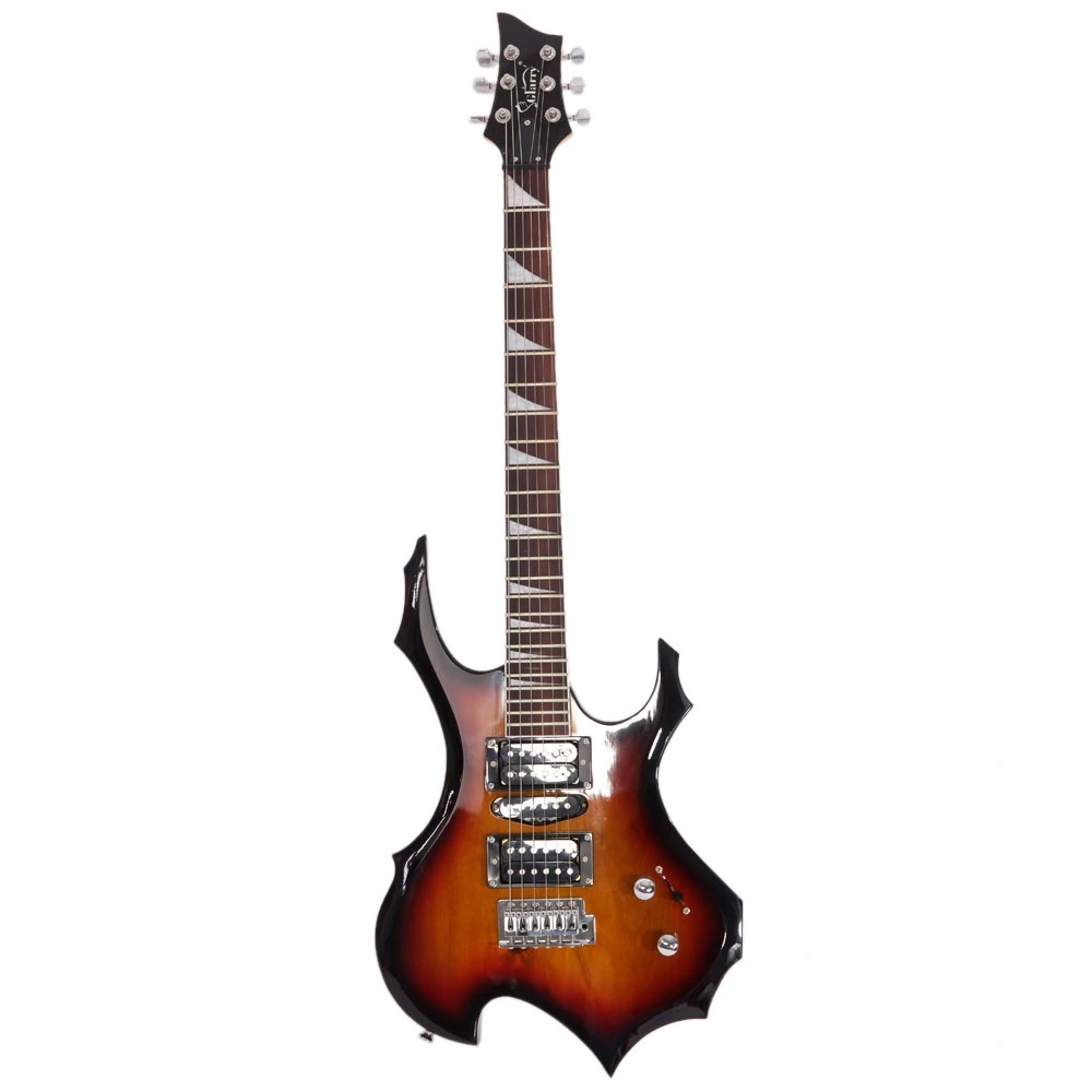 Flame Shaped Electric Guitar 20W HSH Pickup, Beginner Guitar Set with Bag Strap Picks Cable Wrench Tool - Sunset