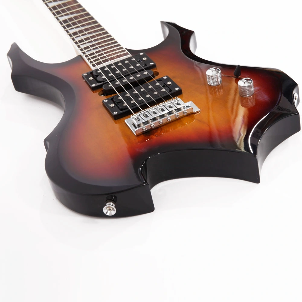 Flame Shaped Electric Guitar 20W HSH Pickup, Beginner Guitar Set with Bag Strap Picks Cable Wrench Tool - Sunset view 10