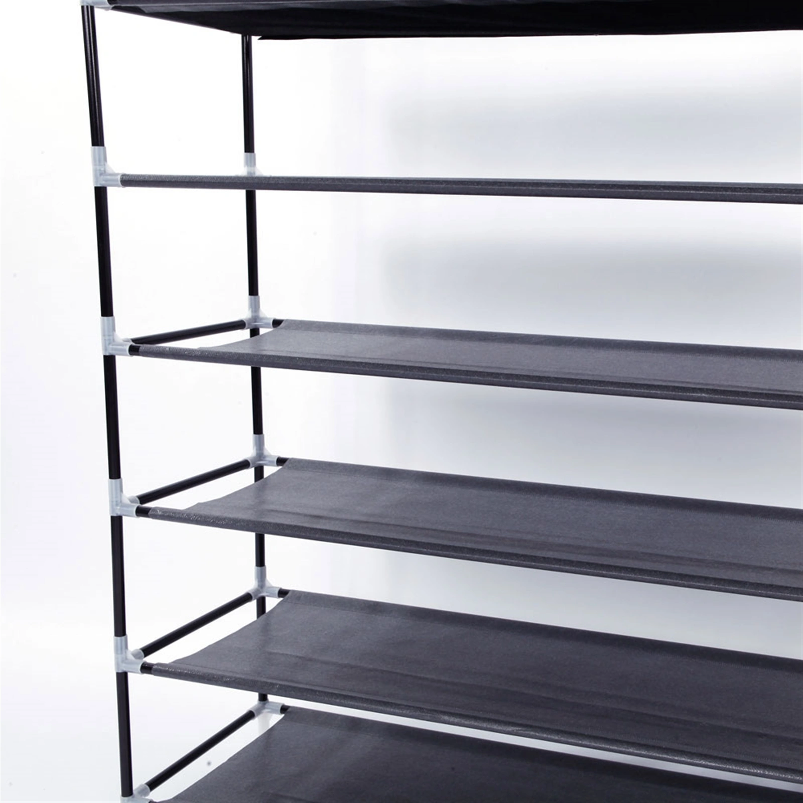 Simple Assembly 10 Tiers Non-woven Fabric Shoe Rack with Handle Black view 2