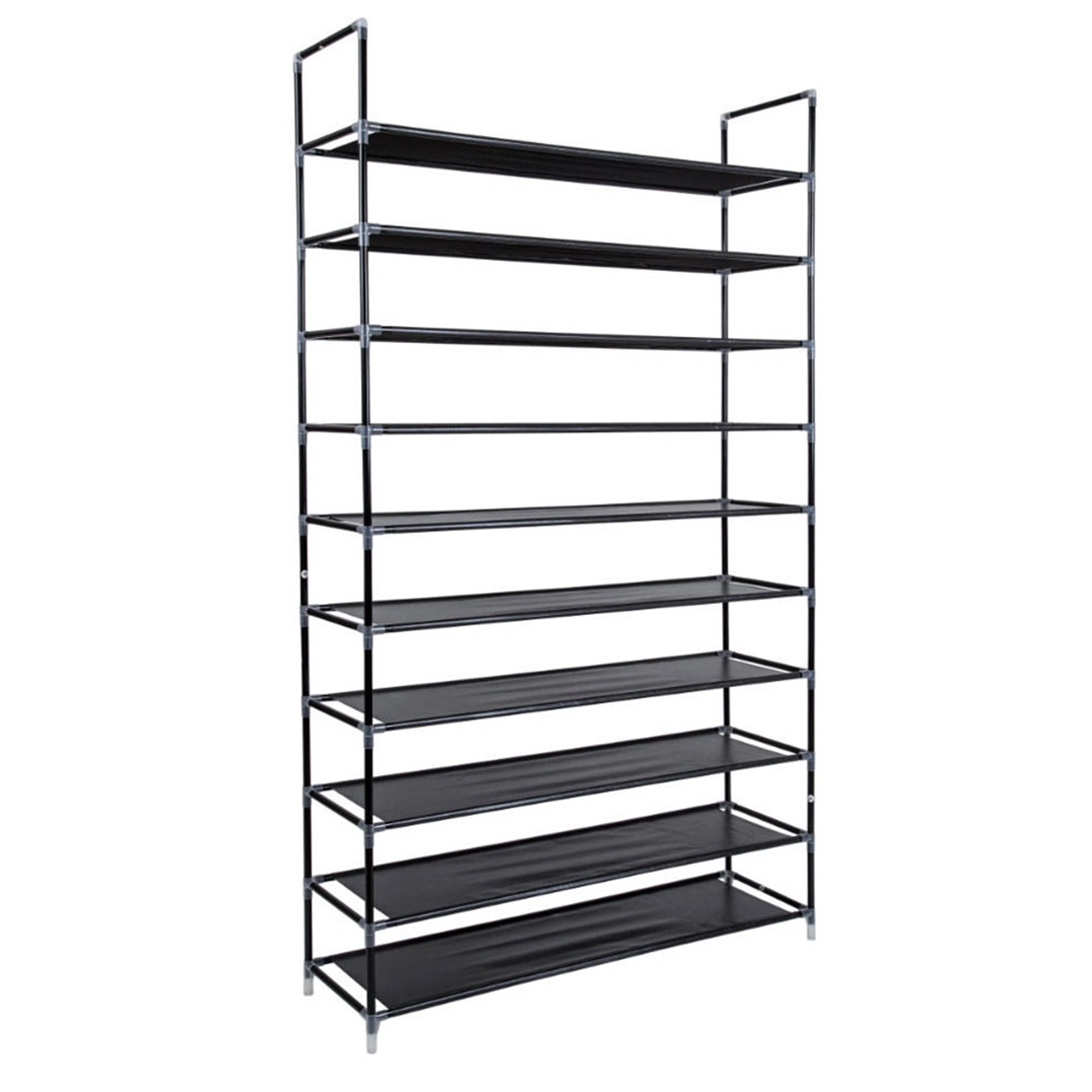 Simple Assembly 10 Tiers Non-woven Fabric Shoe Rack with Handle Black view 7