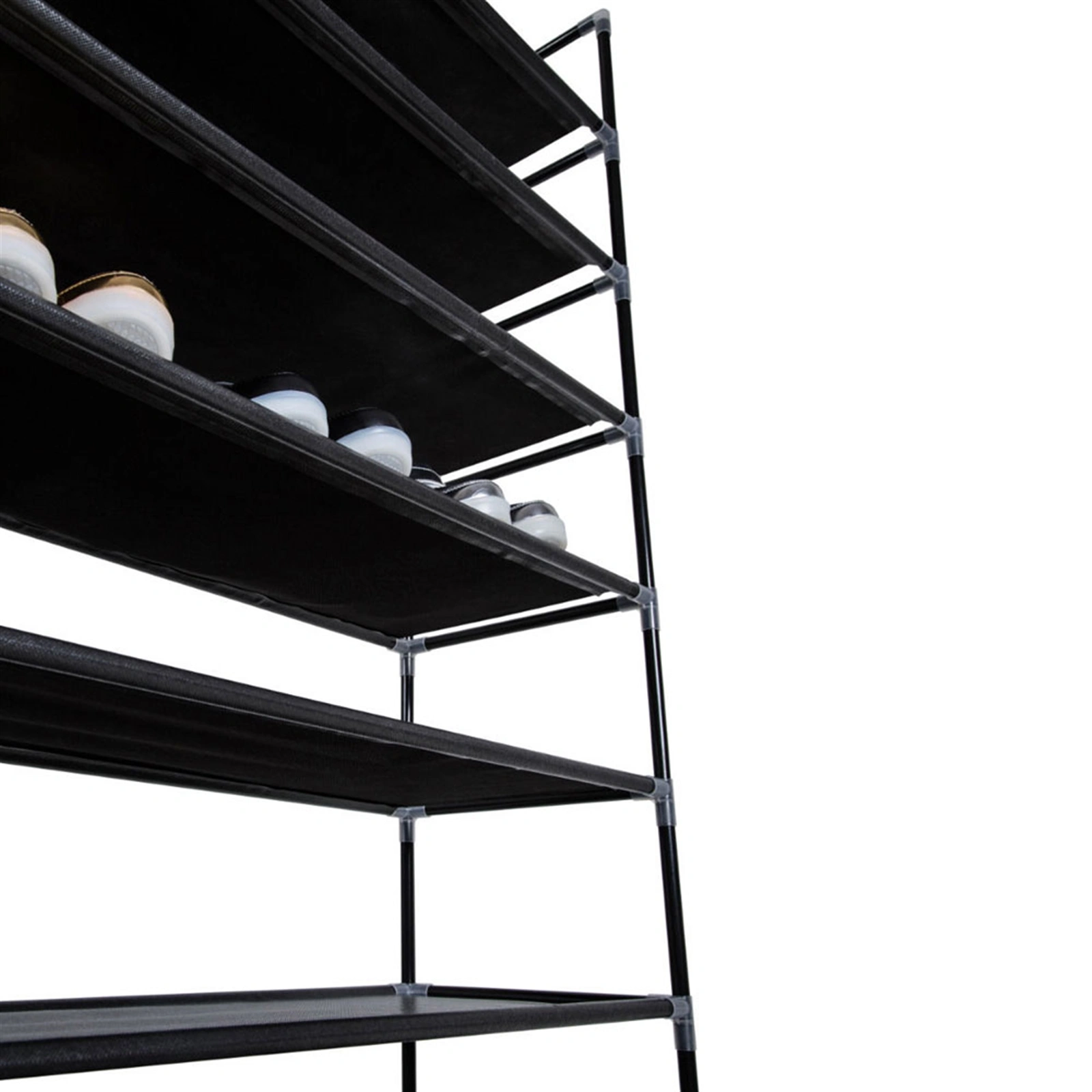 Simple Assembly 10 Tiers Non-woven Fabric Shoe Rack with Handle Black view 9