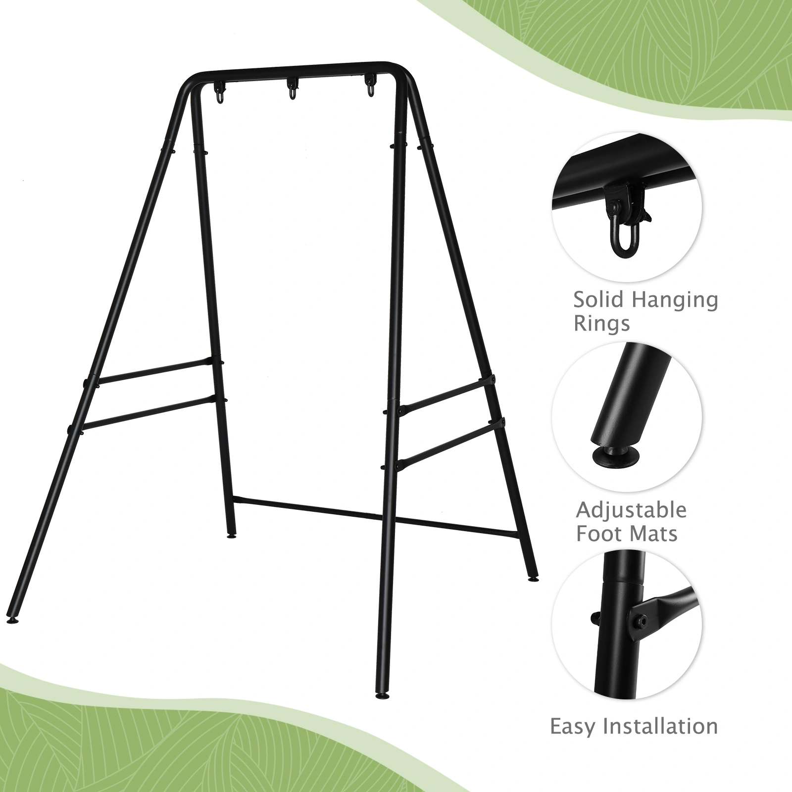 133*137*180cm Wrought Iron Four-Legged Standing 200kg Three Rings Hanging Chair Frame Black view 22