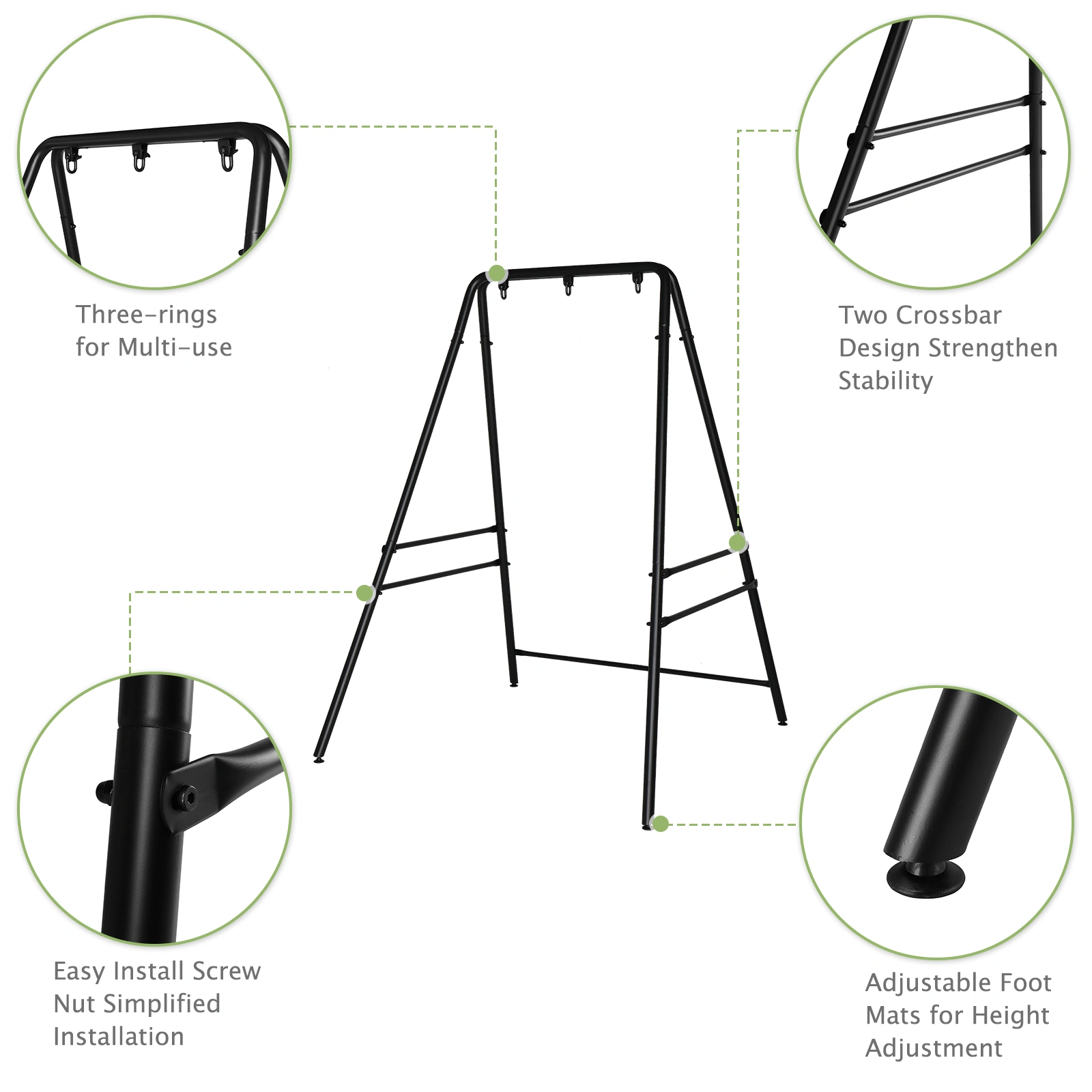 133*137*180cm Wrought Iron Four-Legged Standing 200kg Three Rings Hanging Chair Frame Black view 23