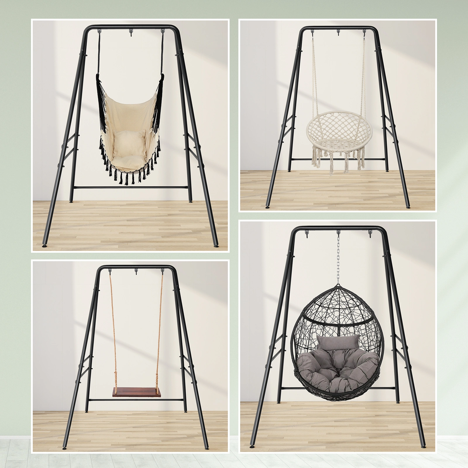 133*137*180cm Wrought Iron Four-Legged Standing 200kg Three Rings Hanging Chair Frame Black view 24