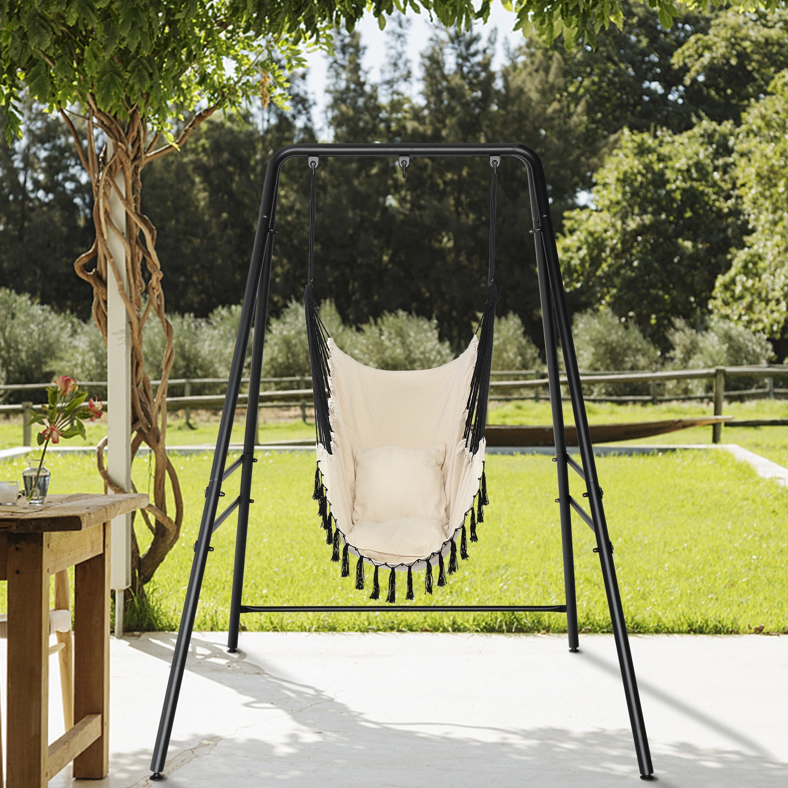 133*137*180cm Wrought Iron Four-Legged Standing 200kg Three Rings Hanging Chair Frame Black view 4