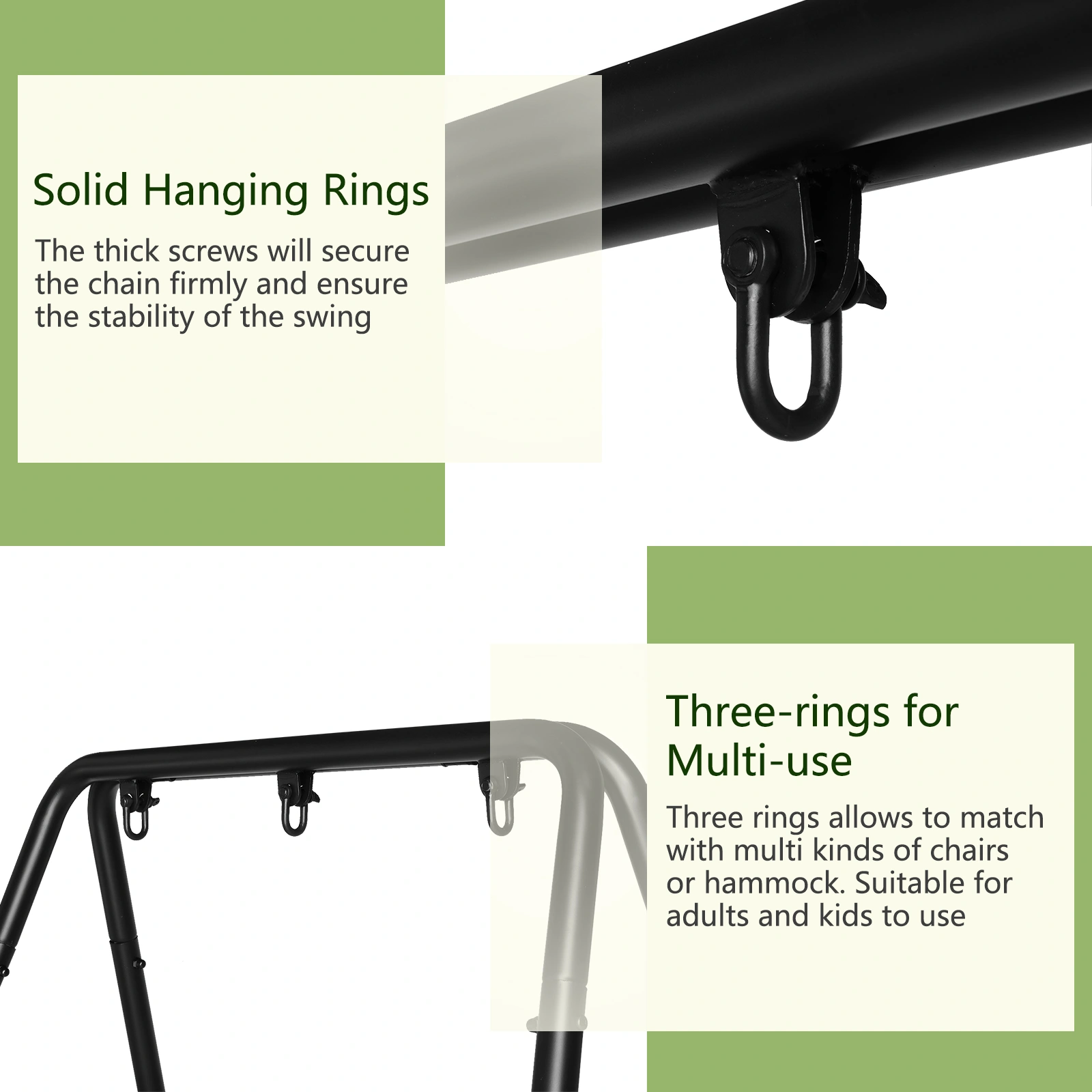 133*137*180cm Wrought Iron Four-Legged Standing 200kg Three Rings Hanging Chair Frame Black view 5