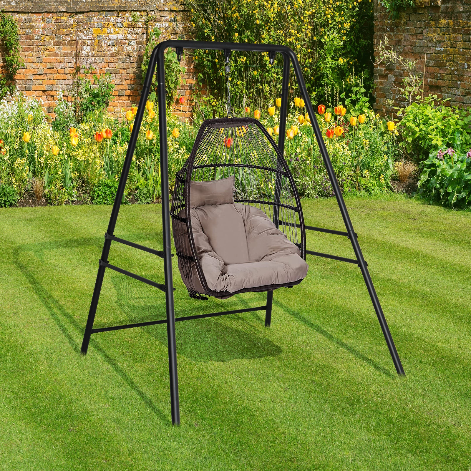 133*137*180cm Wrought Iron Four-Legged Standing 200kg Three Rings Hanging Chair Frame Black view 7