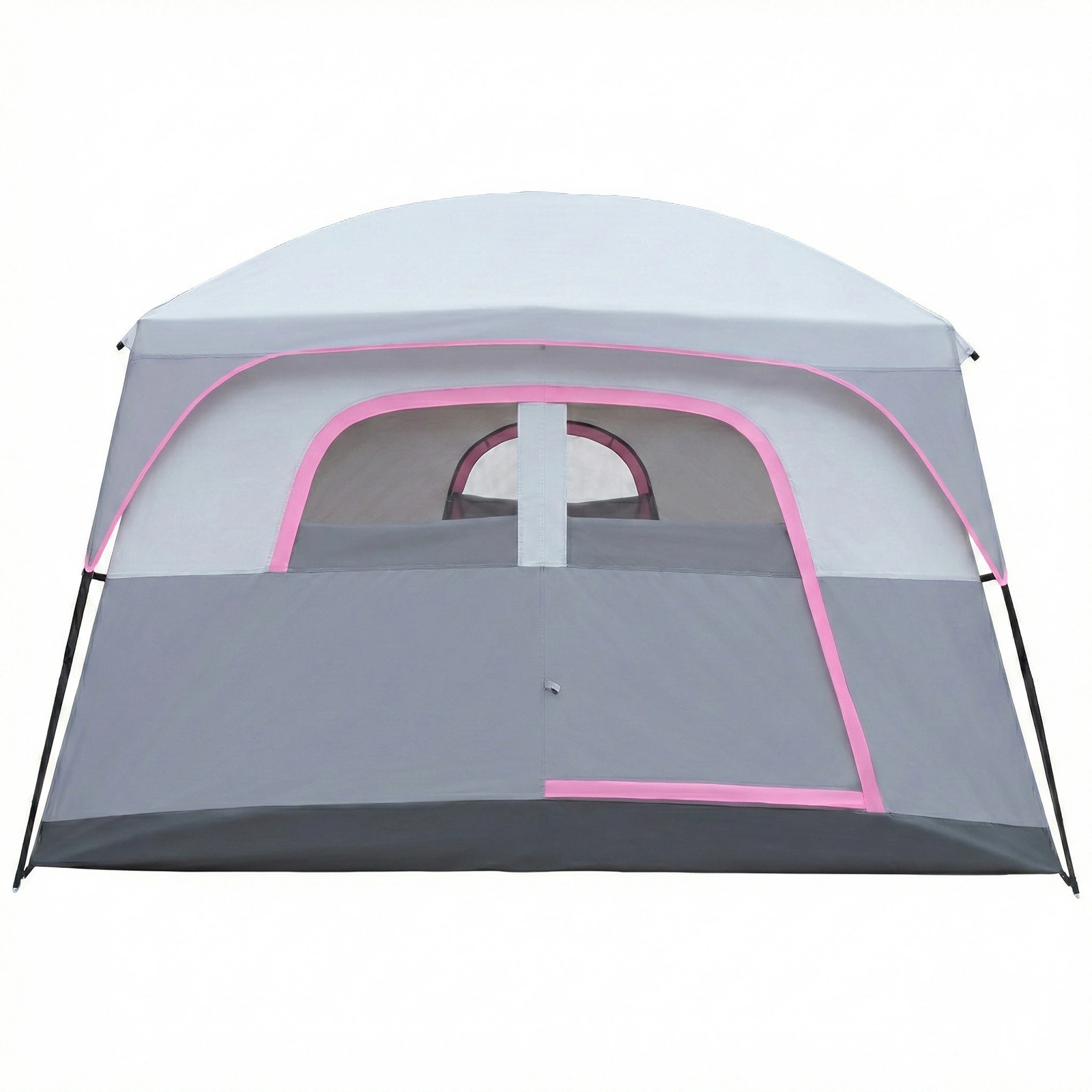 6 Person Outdoor Camping Tent, Waterproof Windproof Easy Setup, Double Layer Family Camping Tent with 1 Mesh Door & 5 Large Mesh Windows, Gray view 2