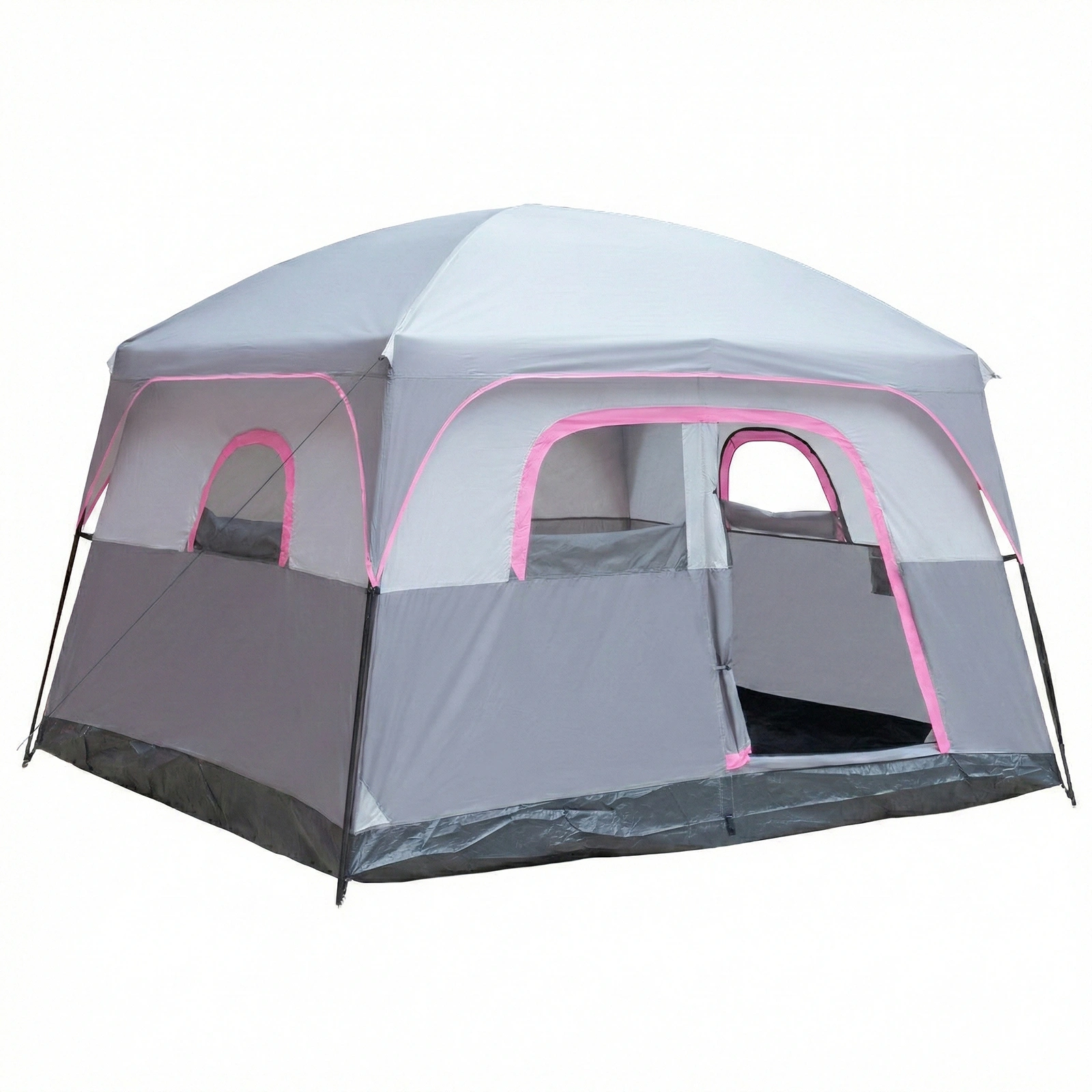 6 Person Outdoor Camping Tent, Waterproof Windproof Easy Setup, Double Layer Family Camping Tent with 1 Mesh Door & 5 Large Mesh Windows, Gray view 3