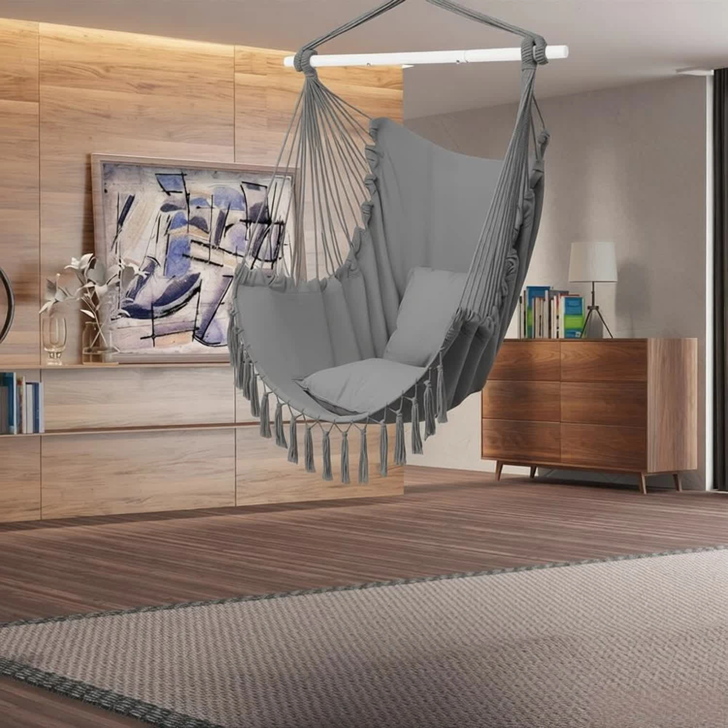 Pillow Tassel Hanging Chair Light Gray view 6