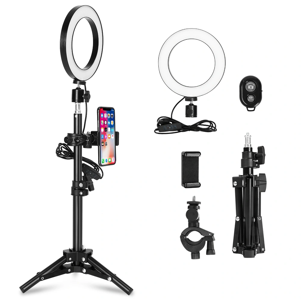 6 Inch Ring Light with Button, EU Plug, Super Bright LED for Photography & Makeup, Includes Bracket Mount Set