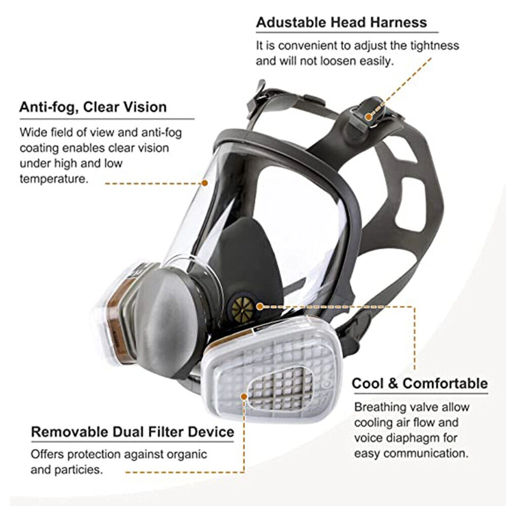6800 Full Face Gas Mask Respirator - 15 IN 1 Chemical Vapor Paint Spray with 95% Filter view 4