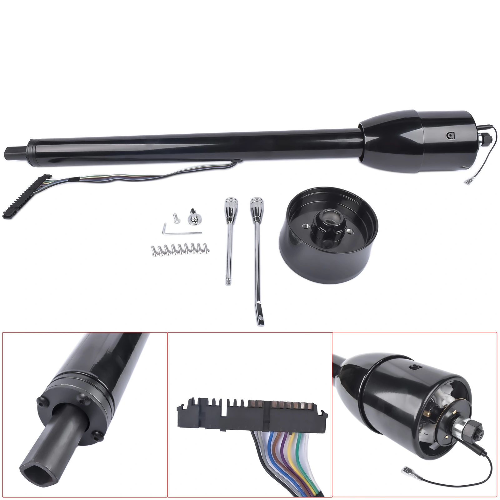 32 Inch Black Tilt Steering Column Floor Shift with 9 Hole Wheel Adapter No Key Manual view 12