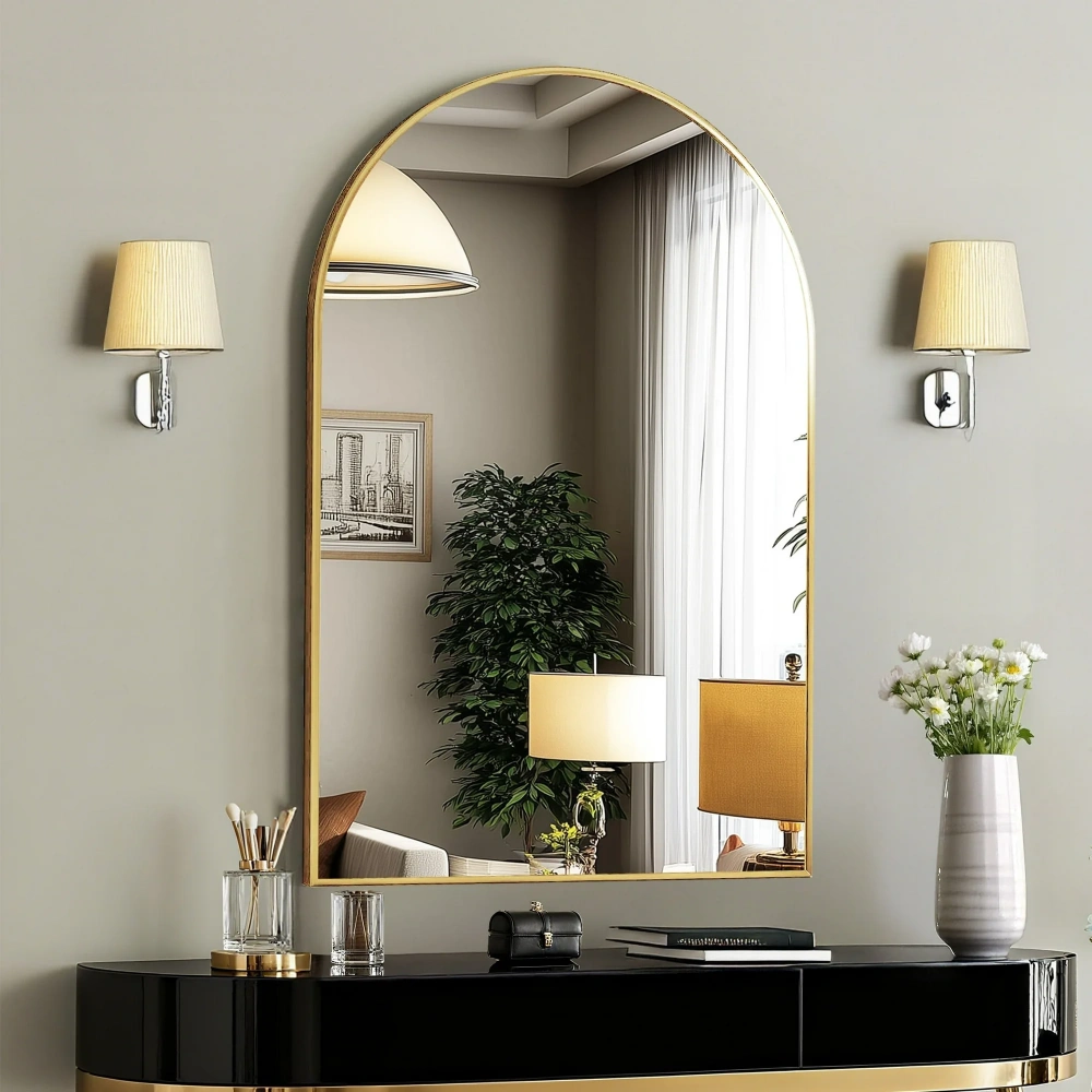 24x36 Arch Bathroom Mirror Wall Mounted, Gold Aluminum Frame, Vanity Mirror for Bedroom Living Room Entryway