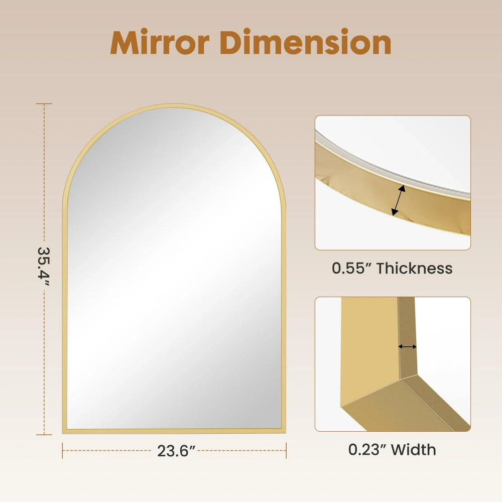 24x36 Arch Bathroom Mirror Wall Mounted, Gold Aluminum Frame, Vanity Mirror for Bedroom Living Room Entryway view 2