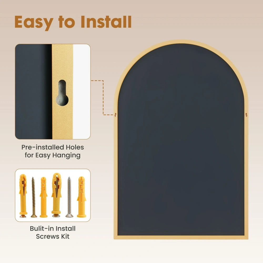 24x36 Arch Bathroom Mirror Wall Mounted, Gold Aluminum Frame, Vanity Mirror for Bedroom Living Room Entryway view 3