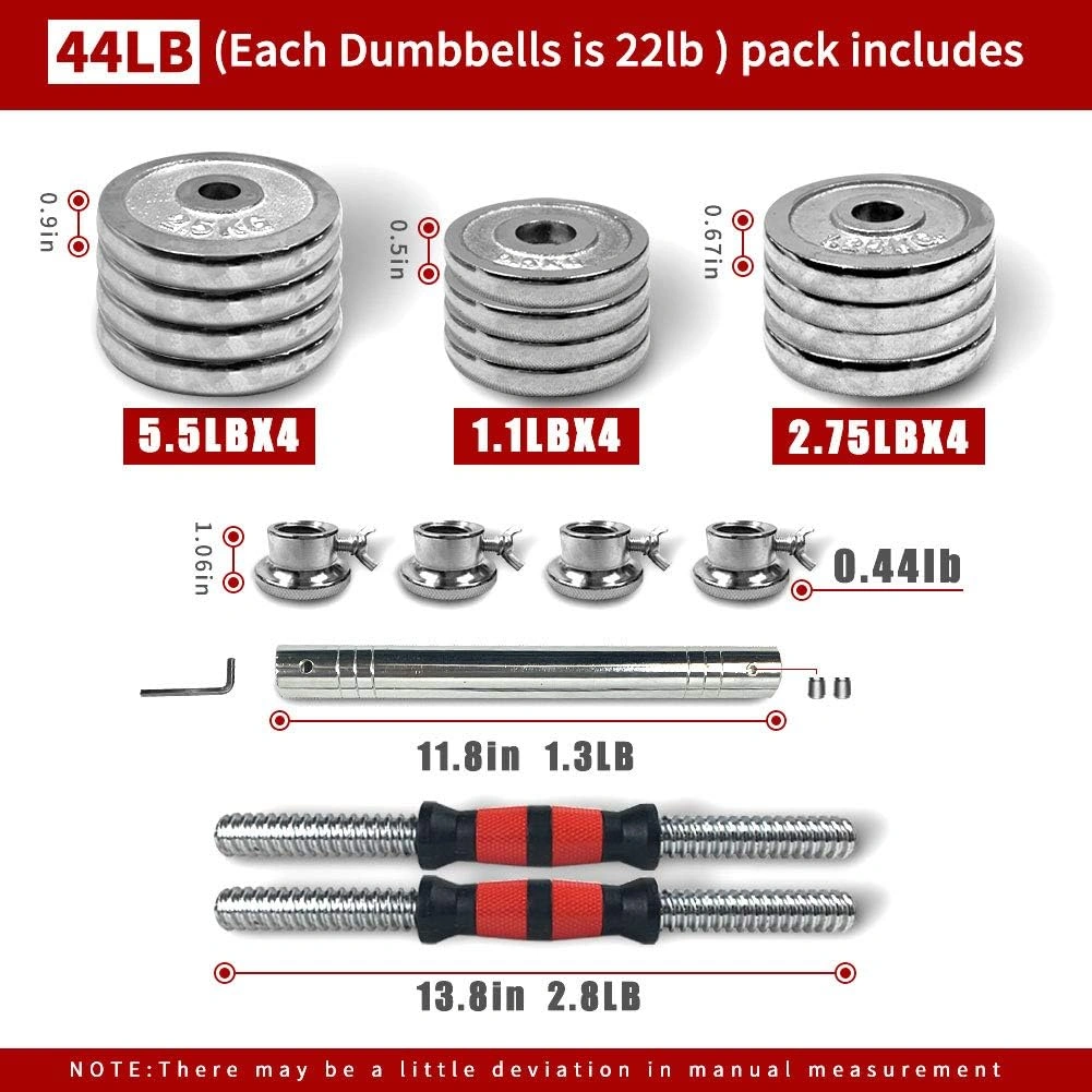 Adjustable Dumbbell Set Home Gym Cast Iron Barbell Sets with Carry Box 44lbs Office Bedroom Workout Dumbbells for Men and Women view 3