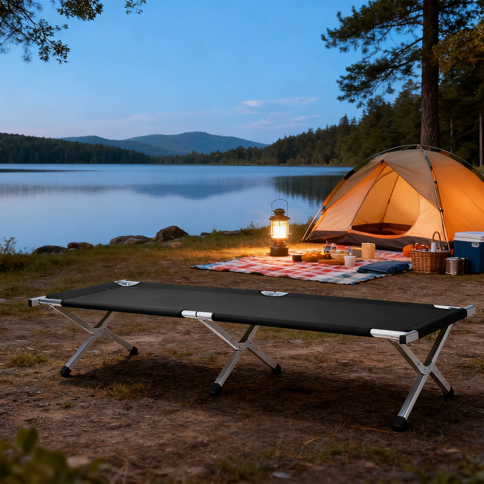 Portable Folding Camping Cot with Carrying Bag Army Black view 11
