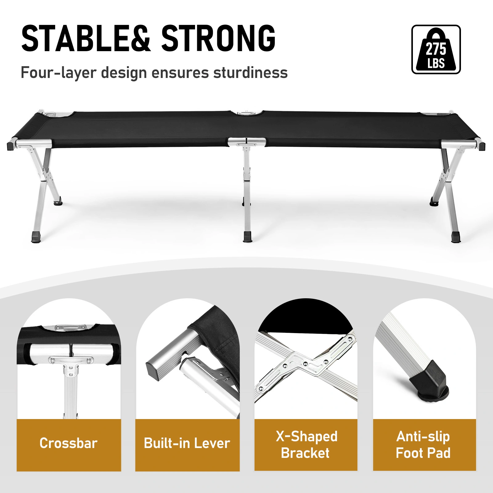 Portable Folding Camping Cot with Carrying Bag Army Black view 6