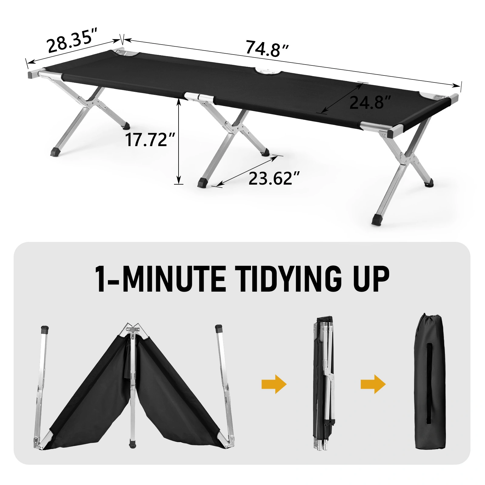 Portable Folding Camping Cot with Carrying Bag Army Black view 7