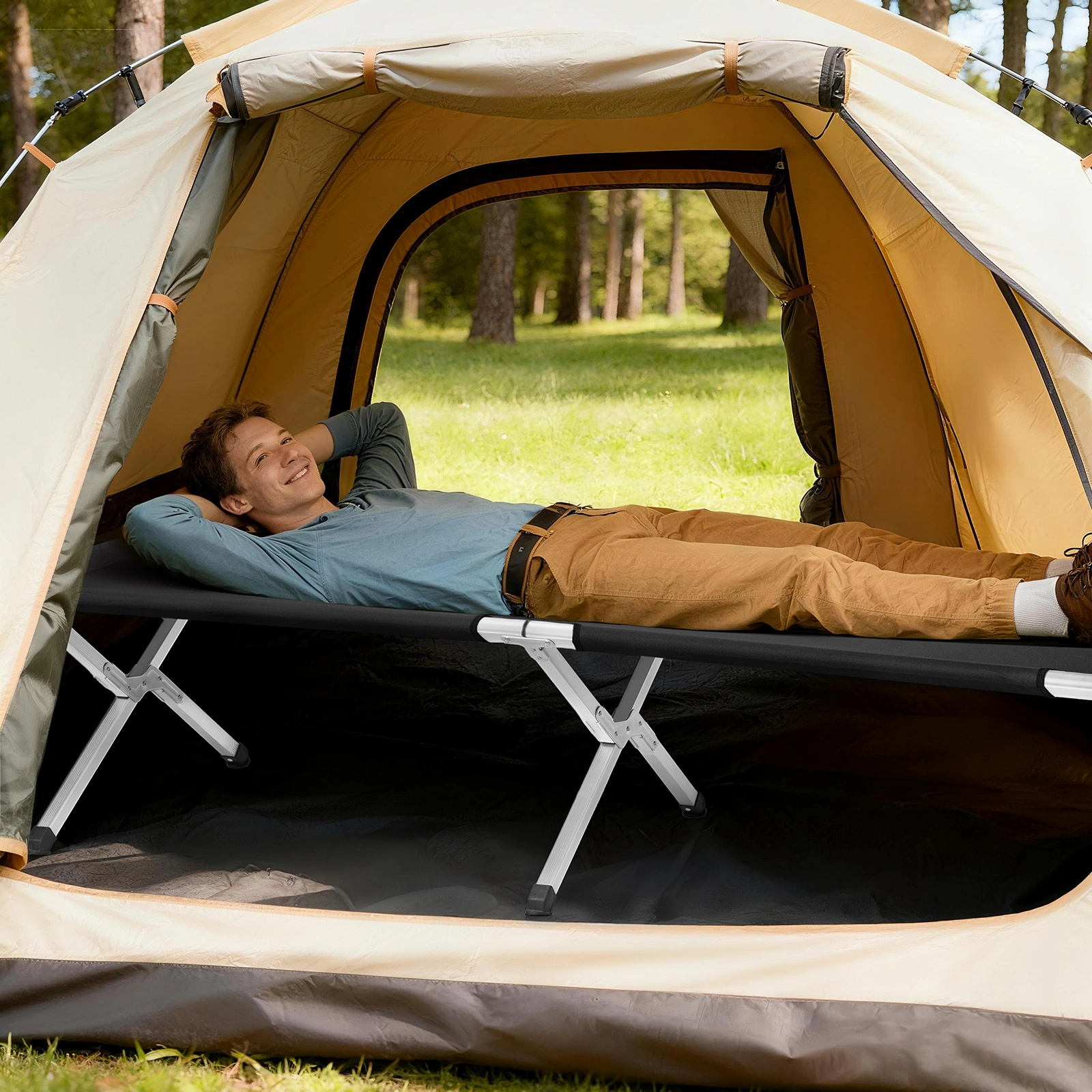 Portable Folding Camping Cot with Carrying Bag Army Black view 9