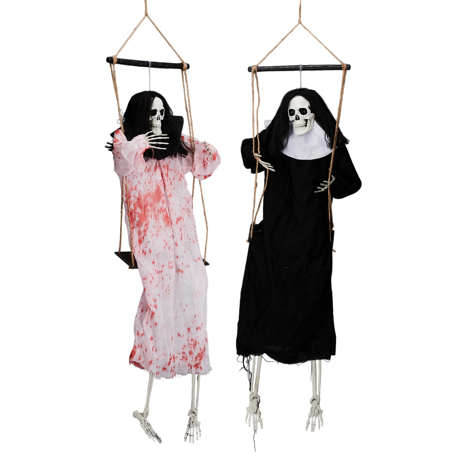 Halloween Outdoor Decorations 2 Pack Hanging Ghosts with Light-Up Eyes & Horror Scream, 3ft Scary Grim Reaper Swinging Flying Ghost for Yard Patio Lawn Garden