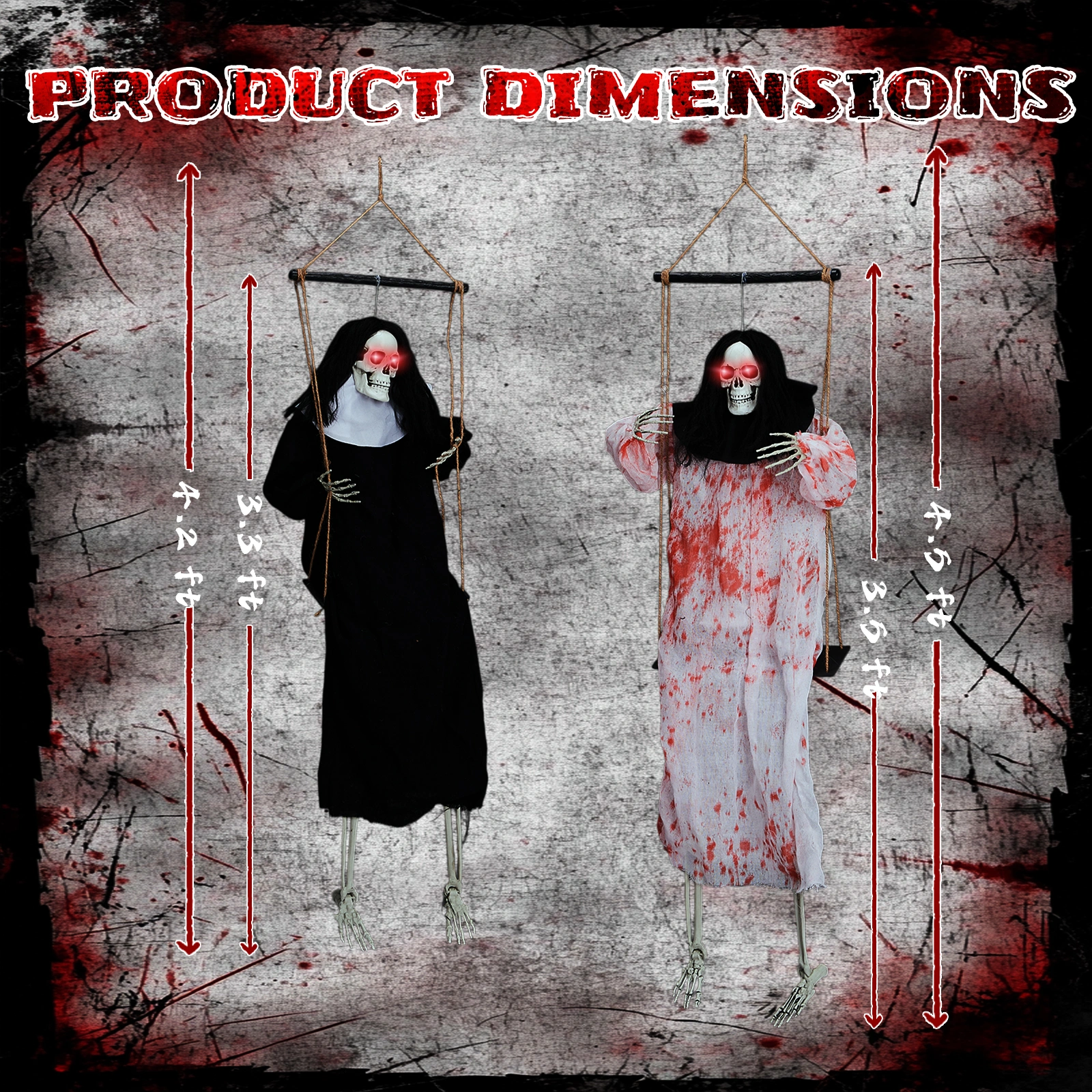 Halloween Outdoor Decorations 2 Pack Hanging Ghosts with Light-Up Eyes & Horror Scream, 3ft Scary Grim Reaper Swinging Flying Ghost for Yard Patio Lawn Garden view 8