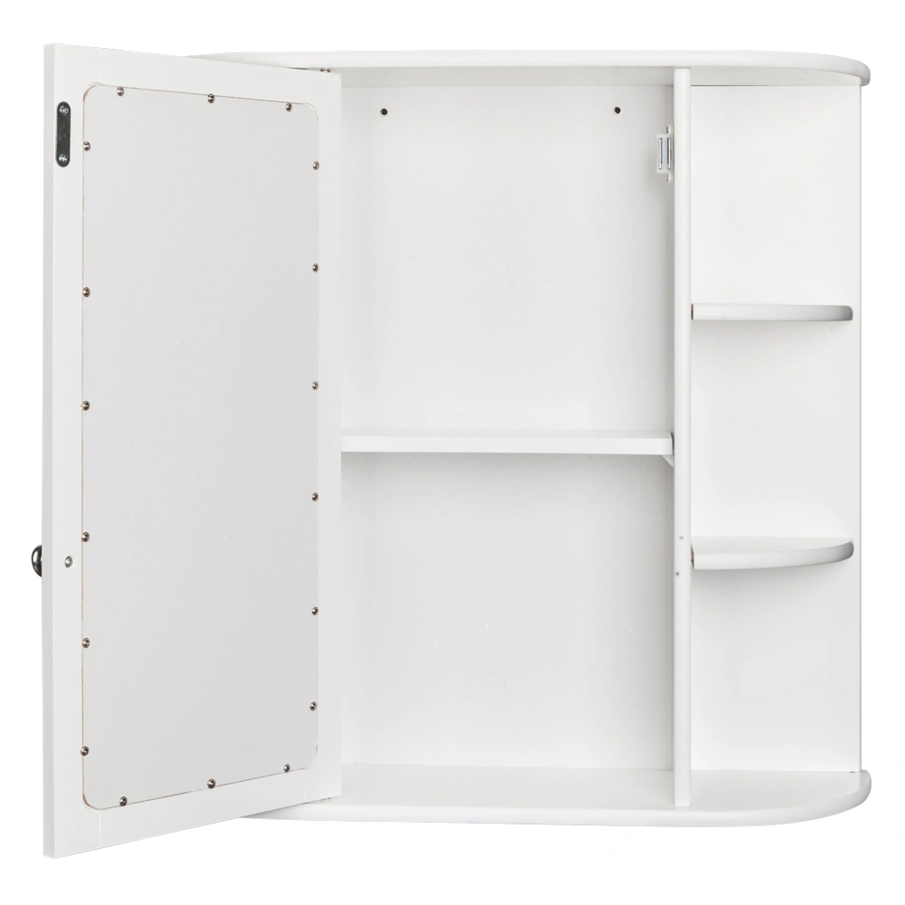 3-tier Single Door Mirror Indoor Bathroom Wall Mounted Cabinet Shelf White view 10