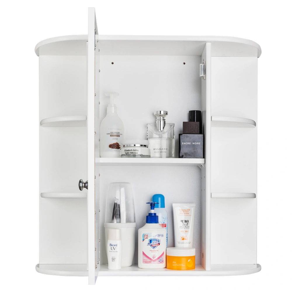 3-tier Single Door Mirror Indoor Bathroom Wall Mounted Cabinet Shelf White view 12