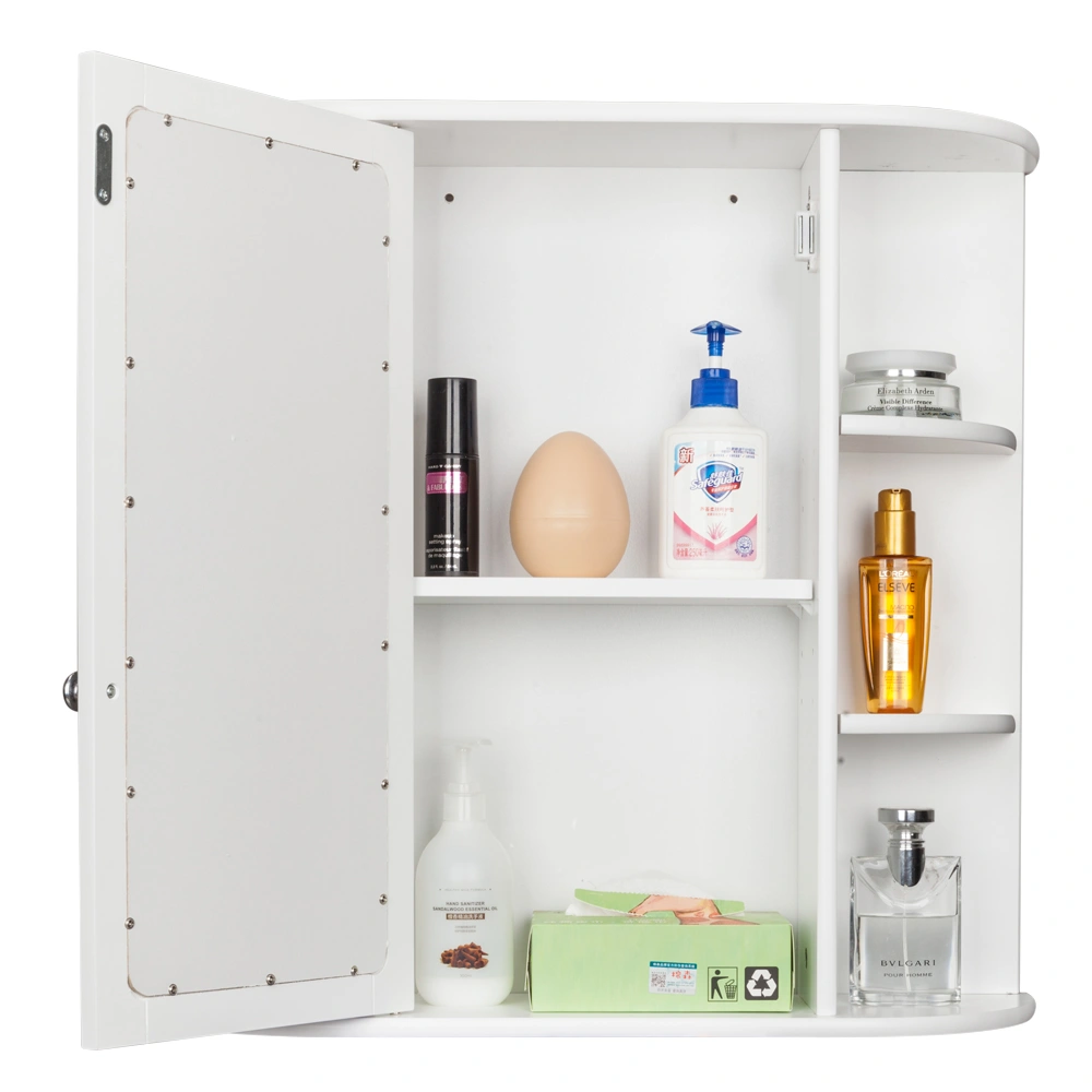 3-tier Single Door Mirror Indoor Bathroom Wall Mounted Cabinet Shelf White view 14